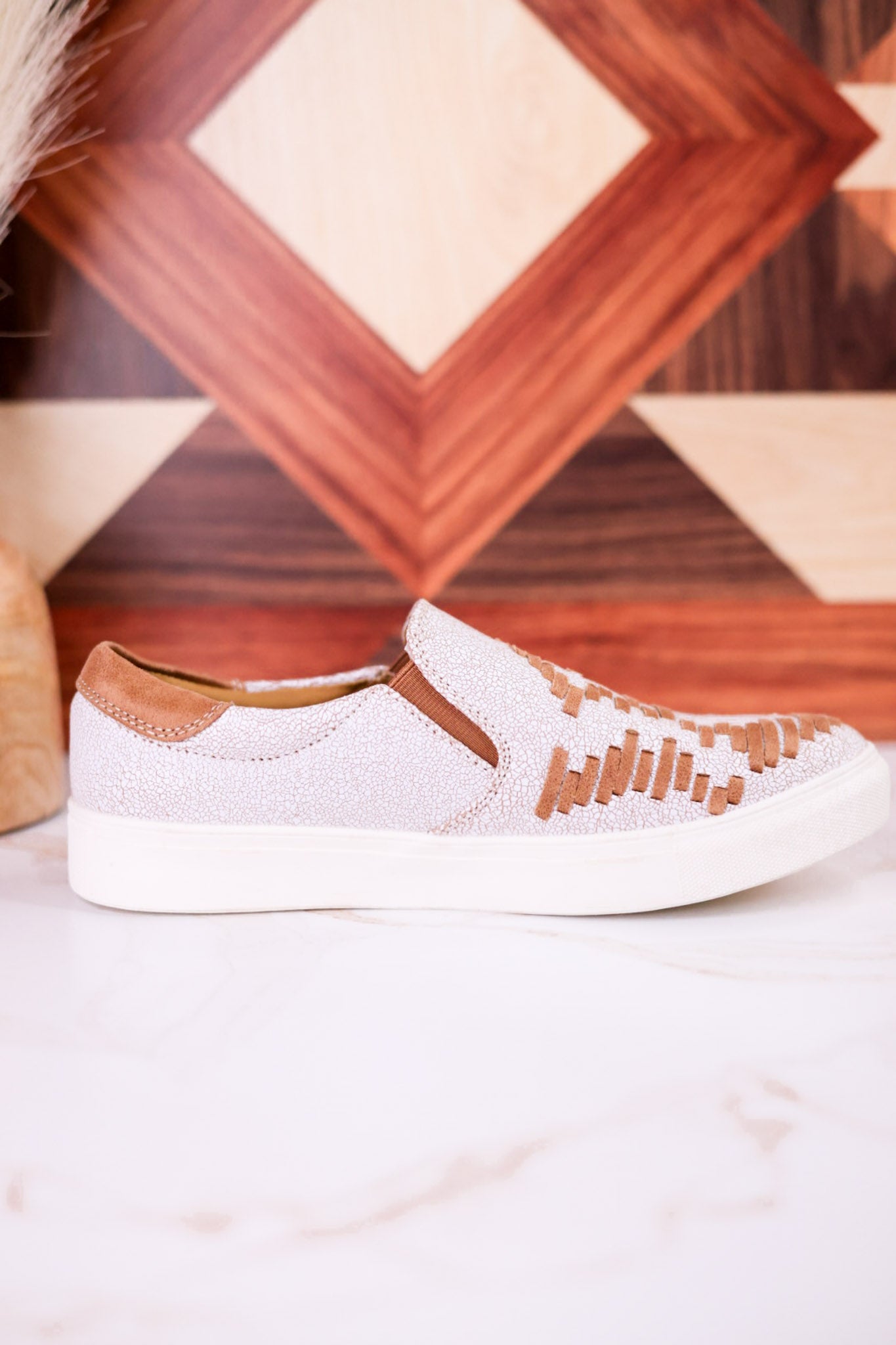 Marian Tan Crackle Slip On Sneakers