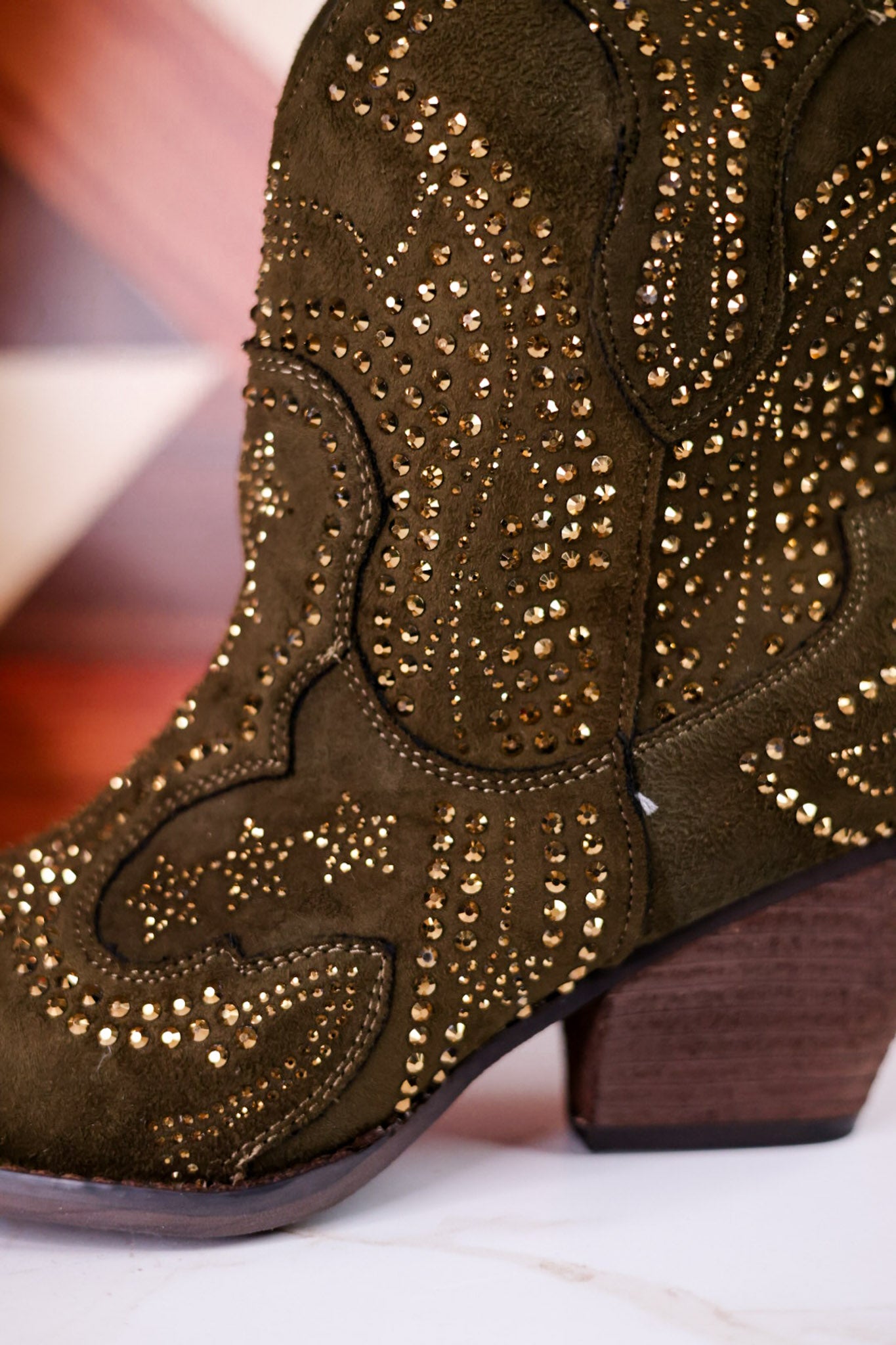 Parade Rhinestone Booties In Moss Green