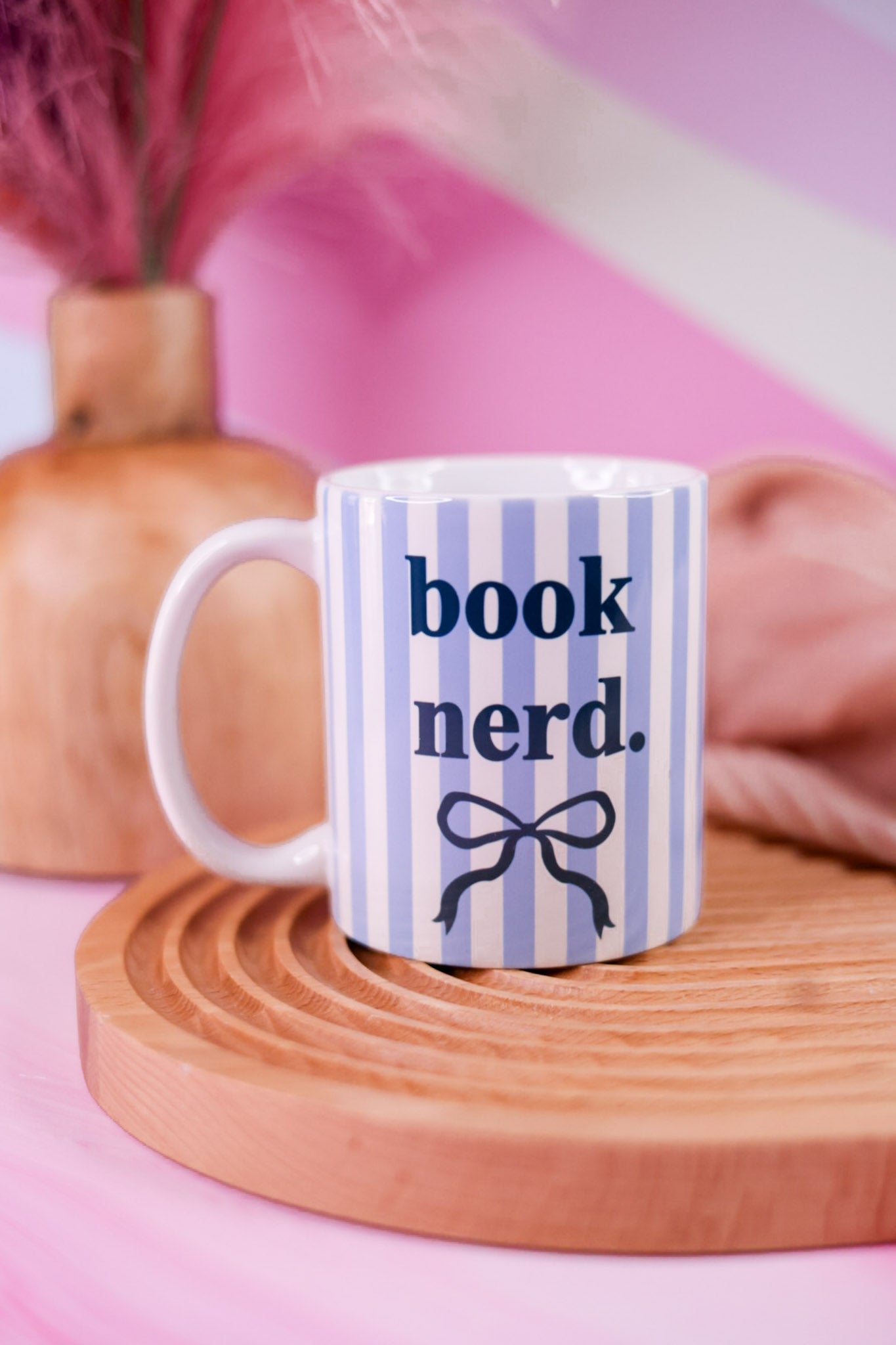 Blue & White Striped Book Nerd Ceramic Mug