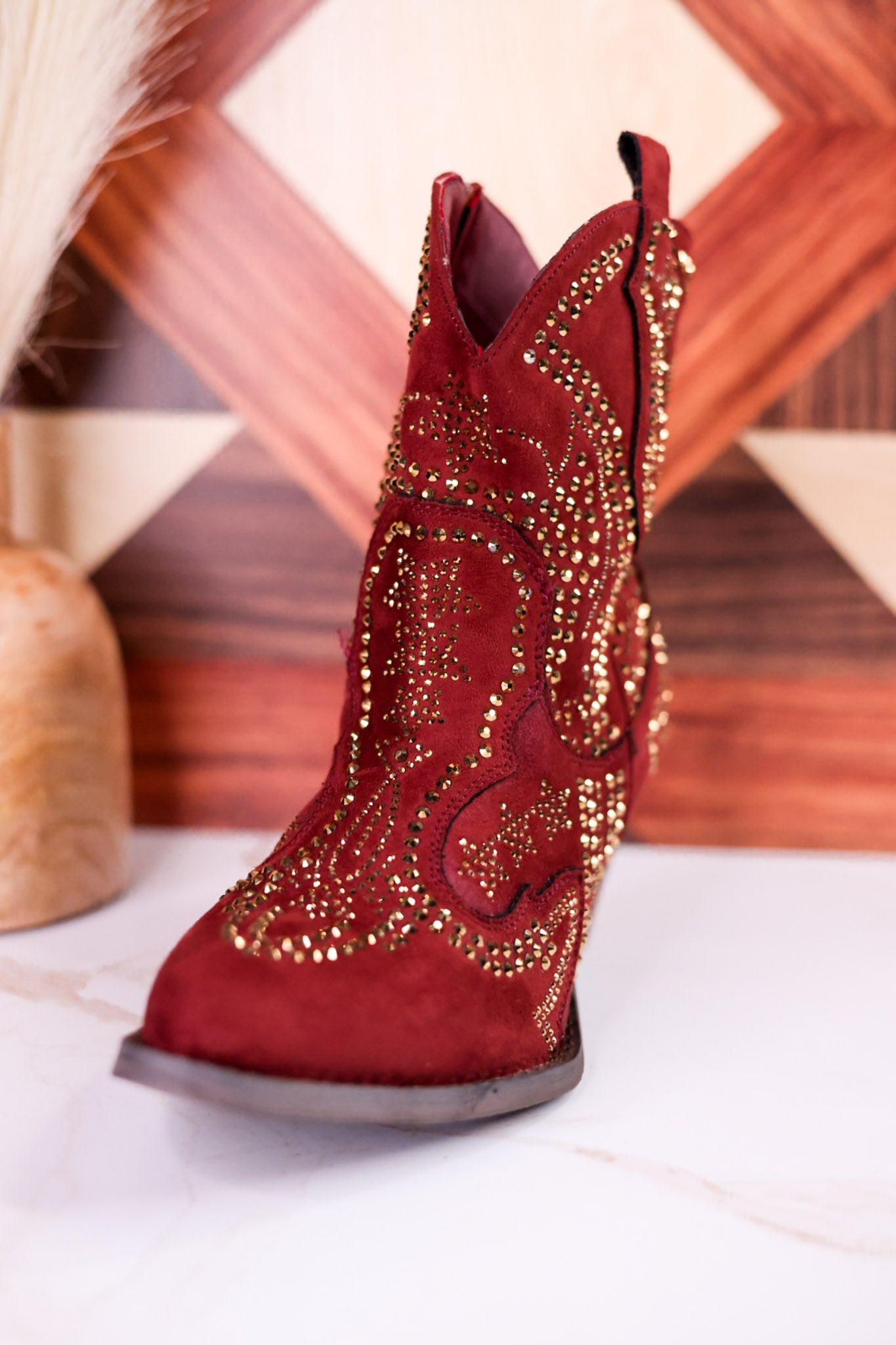 Brick Red Parade Rhinestone Ankle Boots