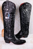 The "Nancy" Tall Black Wide Calf Leather Cowgirl Boots