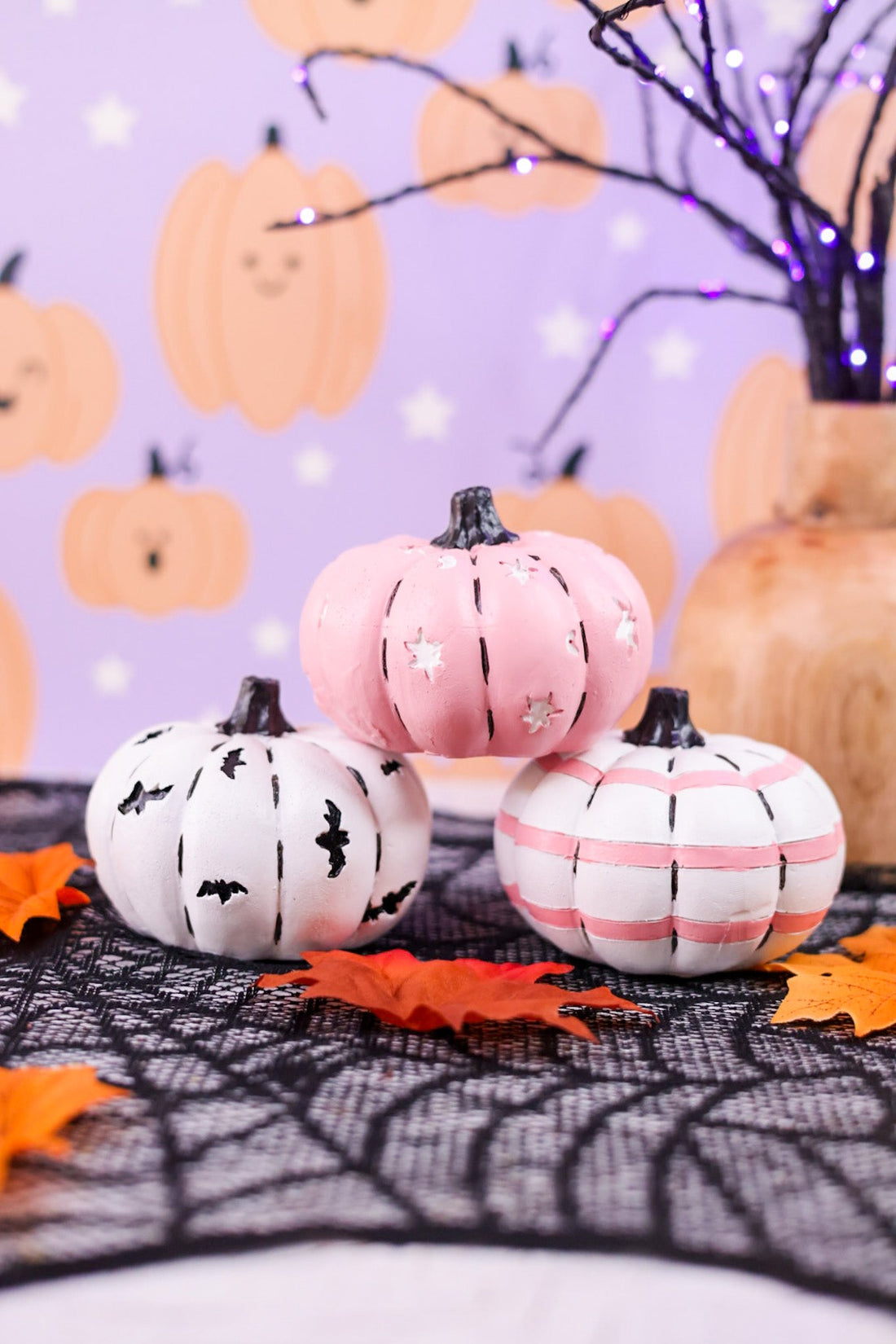 4" Resin Pink White and Black Pumpkins (3 Styles) - Whiskey Skies - TRANSPAC