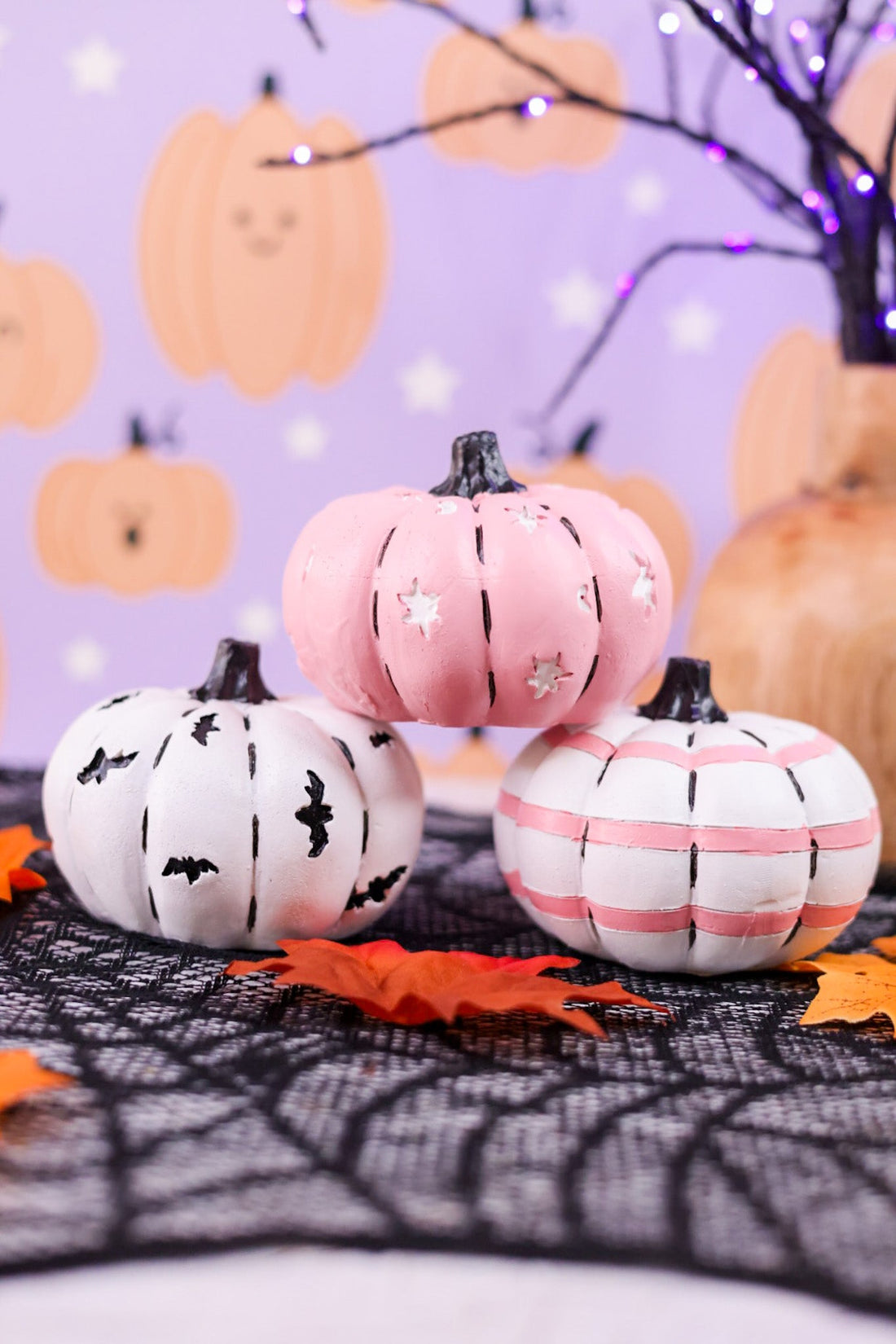 4" Resin Pink White and Black Pumpkins (3 Styles) - Whiskey Skies - TRANSPAC