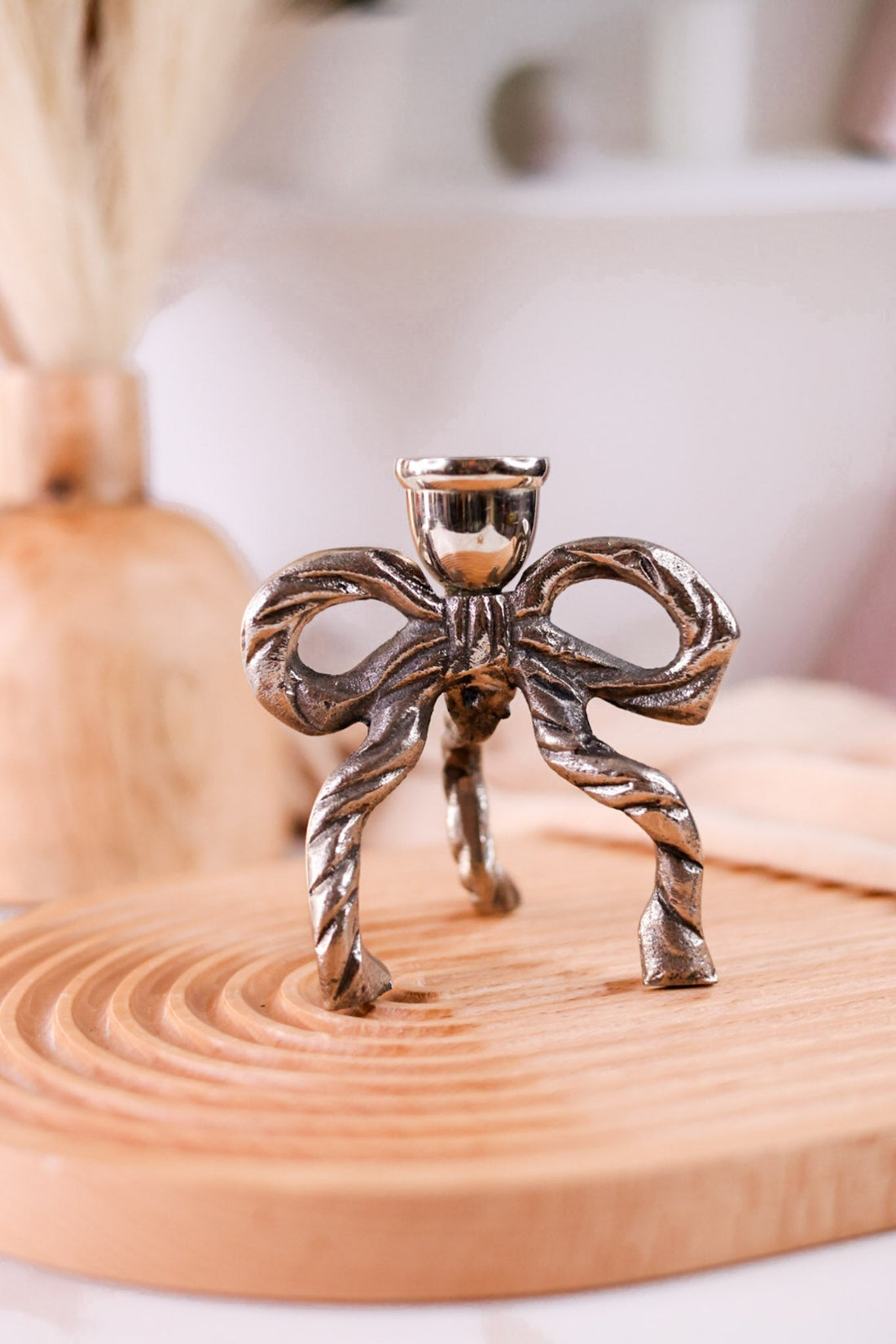 4.5" Metal Bow Taper Candle Holder - Whiskey Skies - MUD PIE