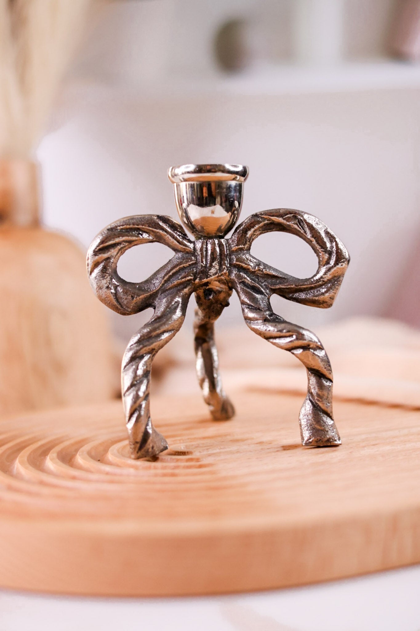 4.5" Metal Bow Taper Candle Holder - Whiskey Skies - MUD PIE