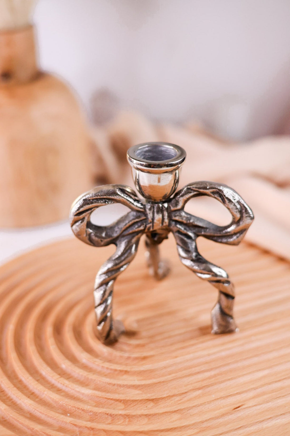 4.5" Metal Bow Taper Candle Holder - Whiskey Skies - MUD PIE