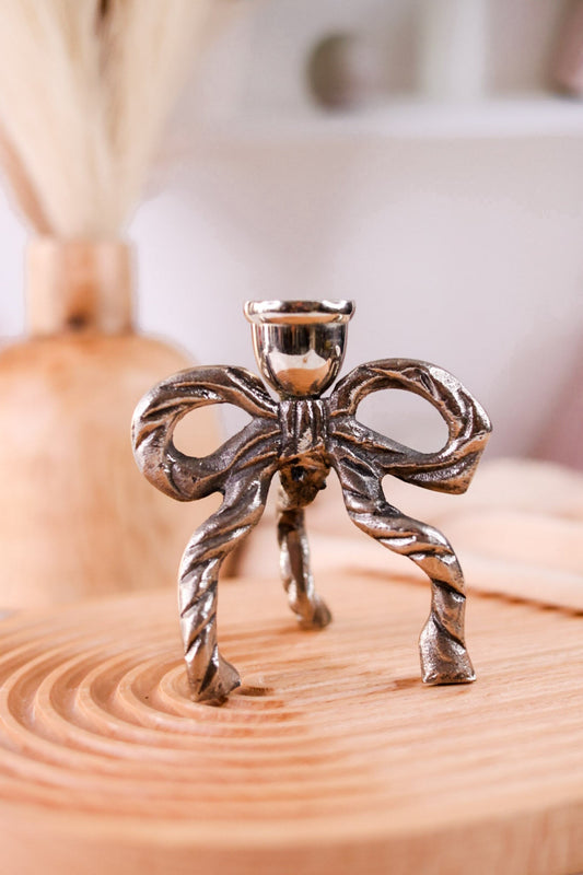 4.5" Metal Bow Taper Candle Holder - Whiskey Skies - MUD PIE