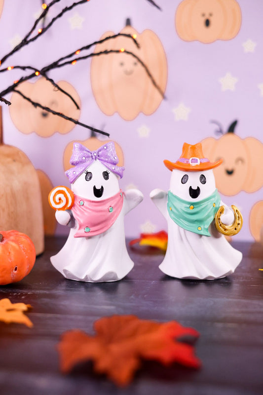 4.75" Pastel Resin Halloween Ghost (2 Styles) - Whiskey Skies - GERSON COMPANIES