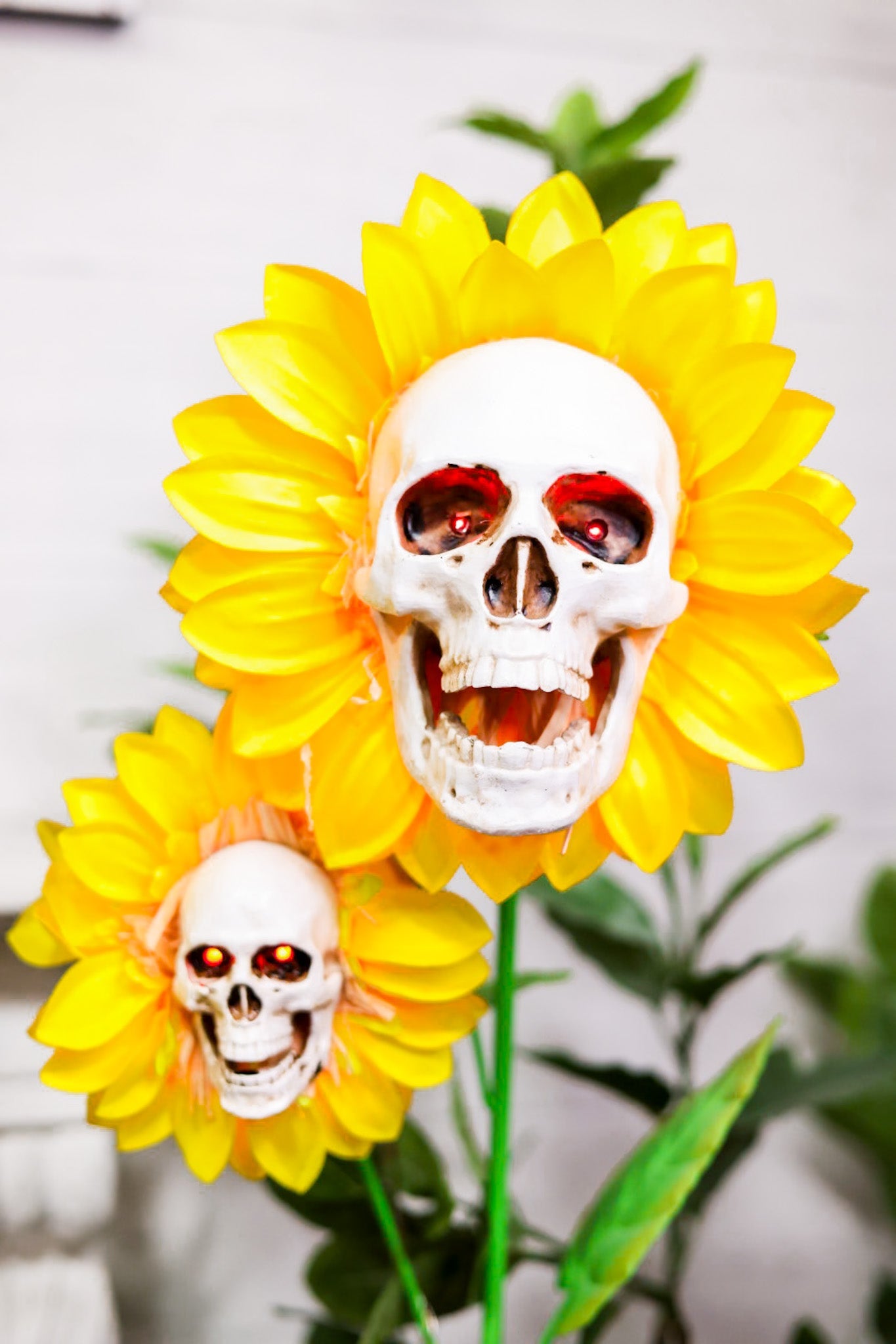 49" Skull Sunflower Solar Stake - Whiskey Skies - GERSON COMPANIES