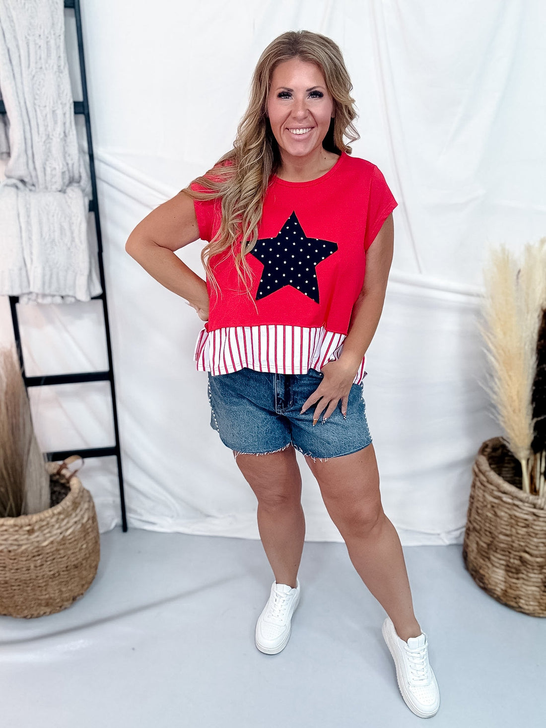 4th Of July Mix & Match Star Patch Top - Whiskey Skies - BIBI
