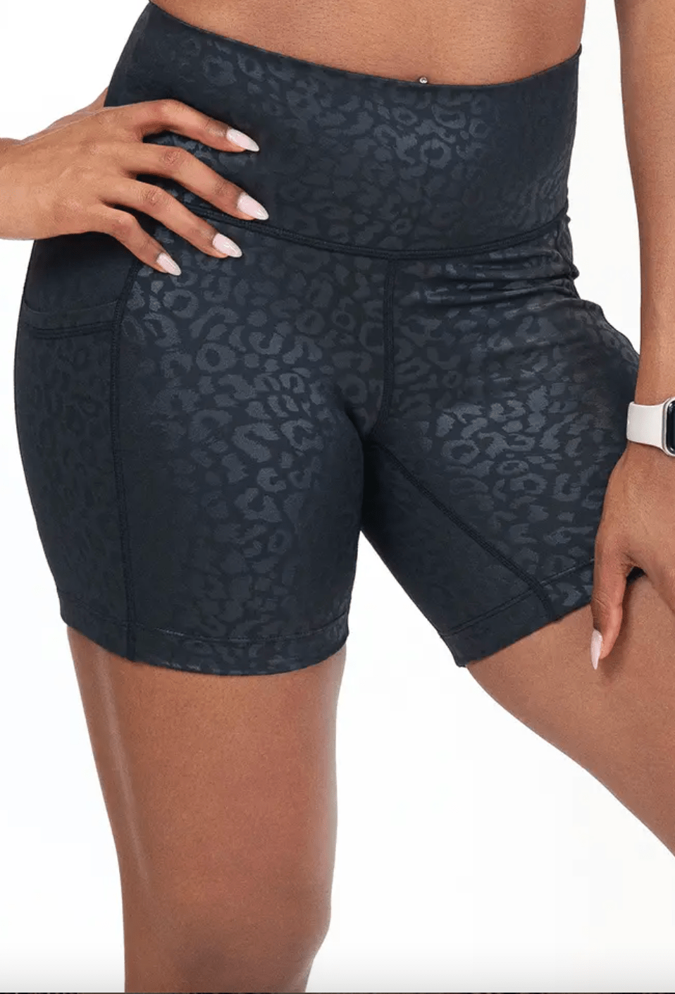 5" Inseam Black Leopard Print Sculpting Shorts - Whiskey Skies - CONSTANTLY VARIED GEAR