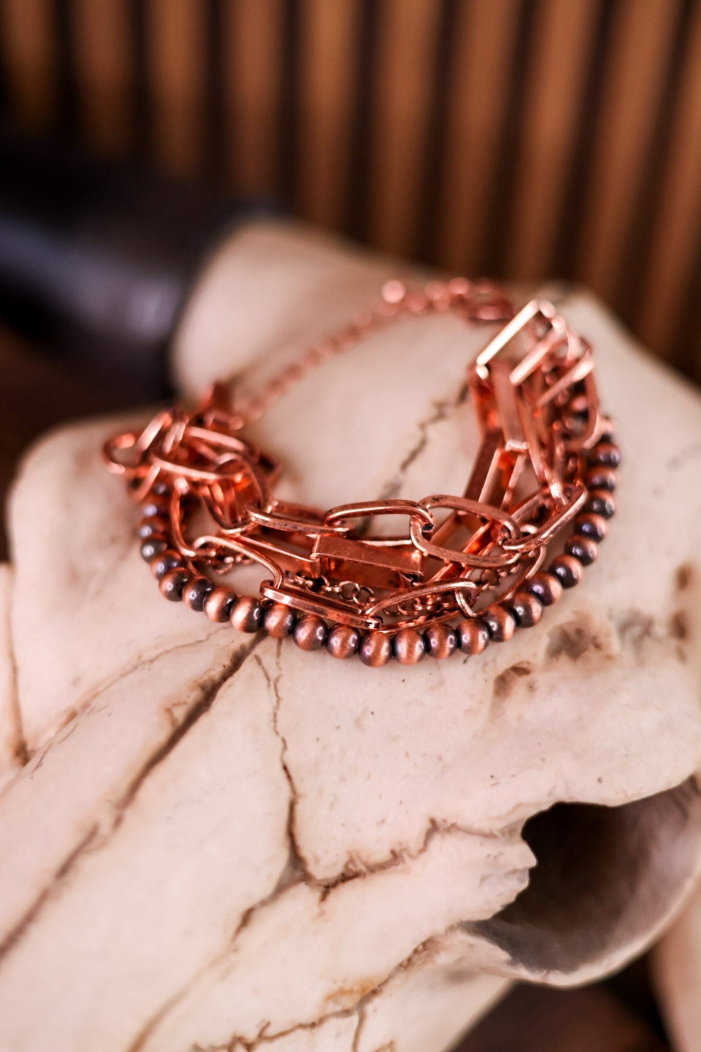 5 Layered Copper Chunky Chain and Navajo Pearl Bracelet - Whiskey Skies - BOHO RANCH SHOP