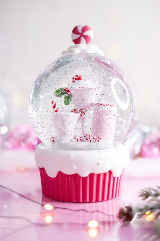 5" Light - Up Peppermint Cocktail Swirling Glitter Cupcake Snow Globe - Whiskey Skies - RAZ IMPORTS