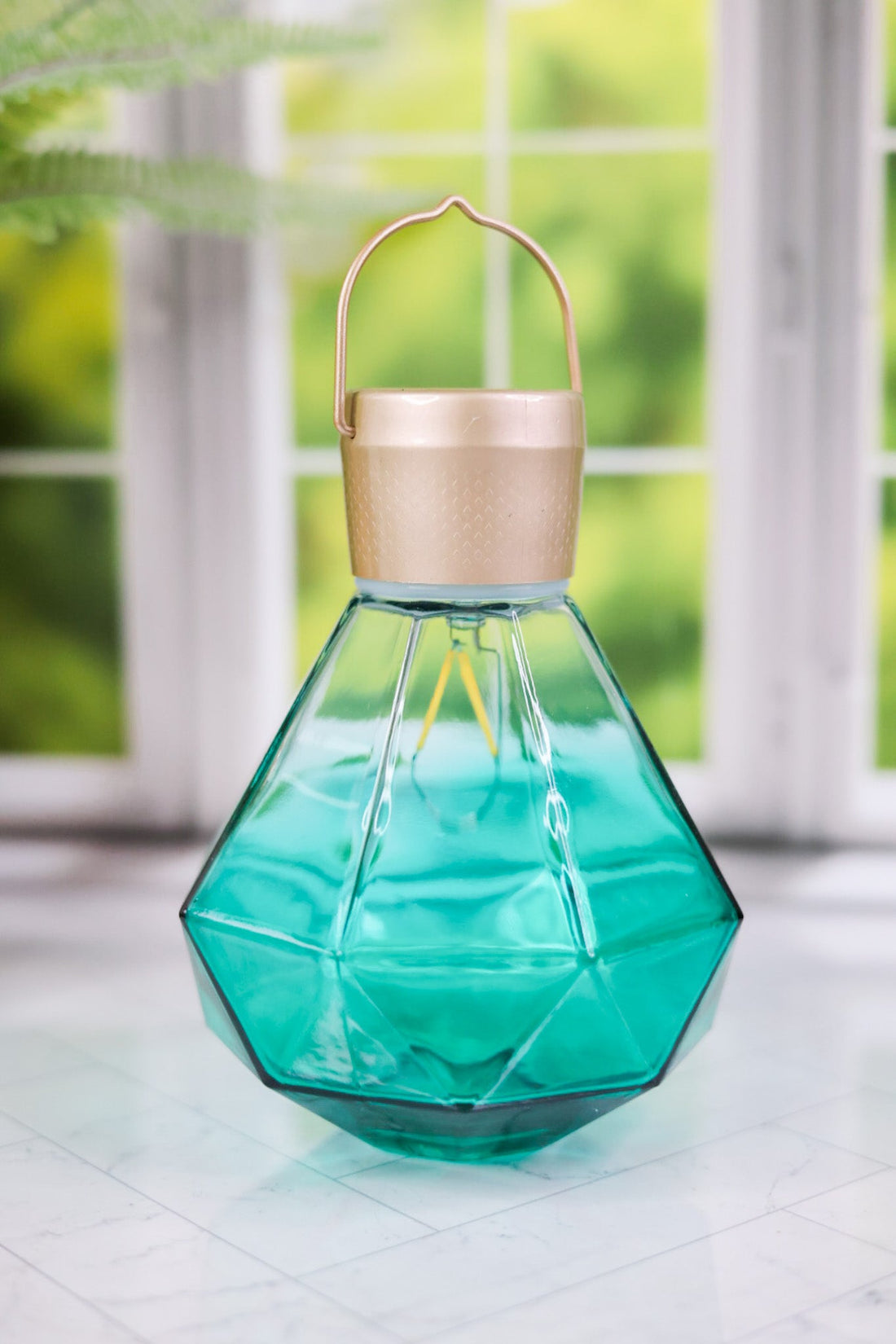5.5" Emerald Gem Light Glass Solar Lantern FINAL SALE - Whiskey Skies - ALLSOP