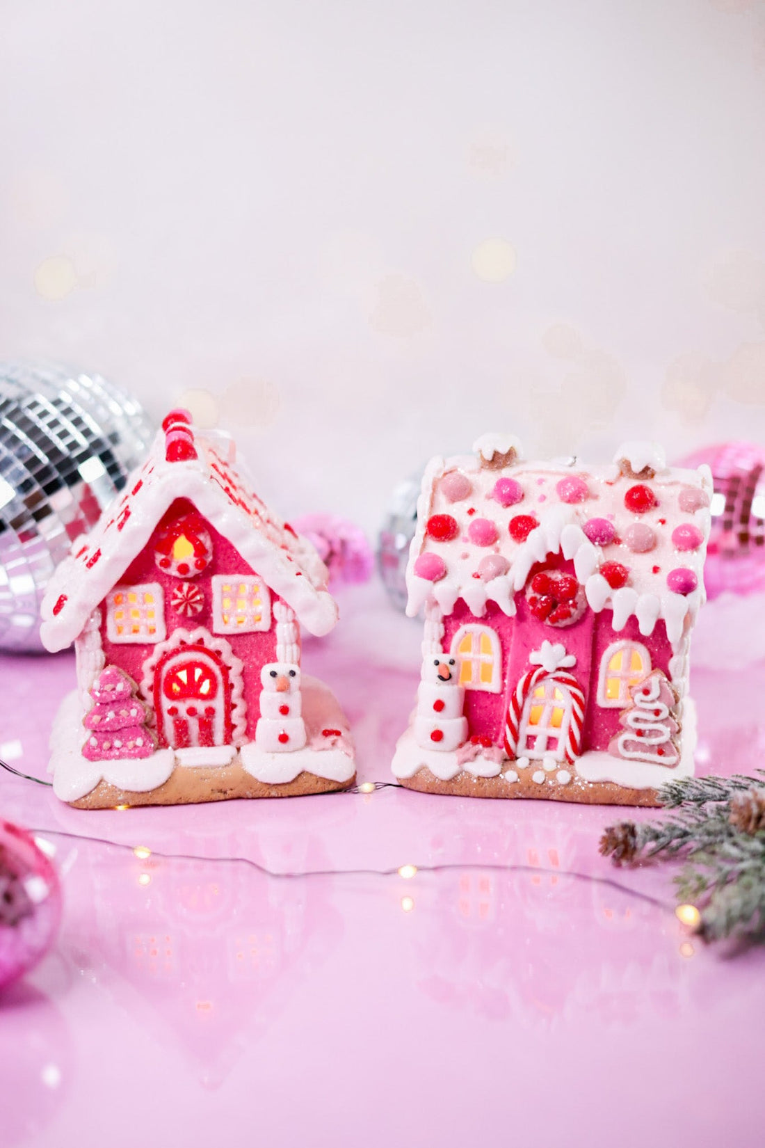 5.5" Light Up Pink Gingerbread House Ornaments - Whiskey Skies - RAZ IMPORTS