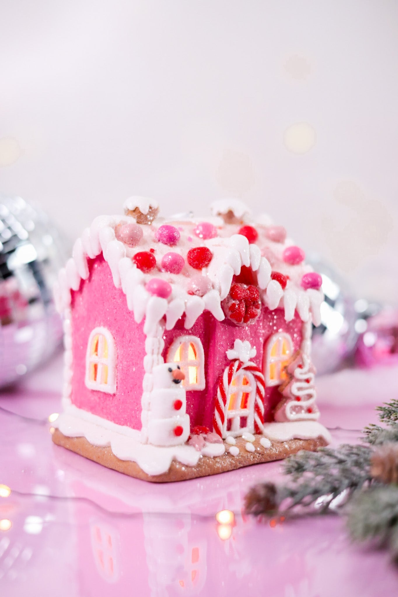 5.5" Light Up Pink Gingerbread House Ornaments - Whiskey Skies - RAZ IMPORTS