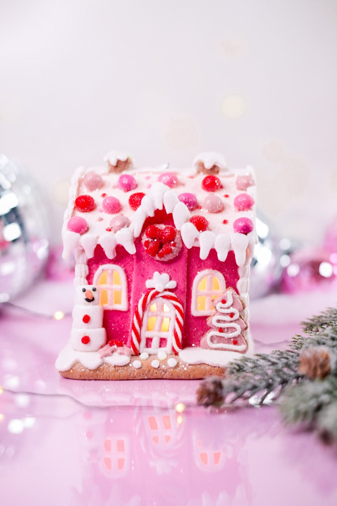 5.5" Light Up Pink Gingerbread House Ornaments - Whiskey Skies - RAZ IMPORTS