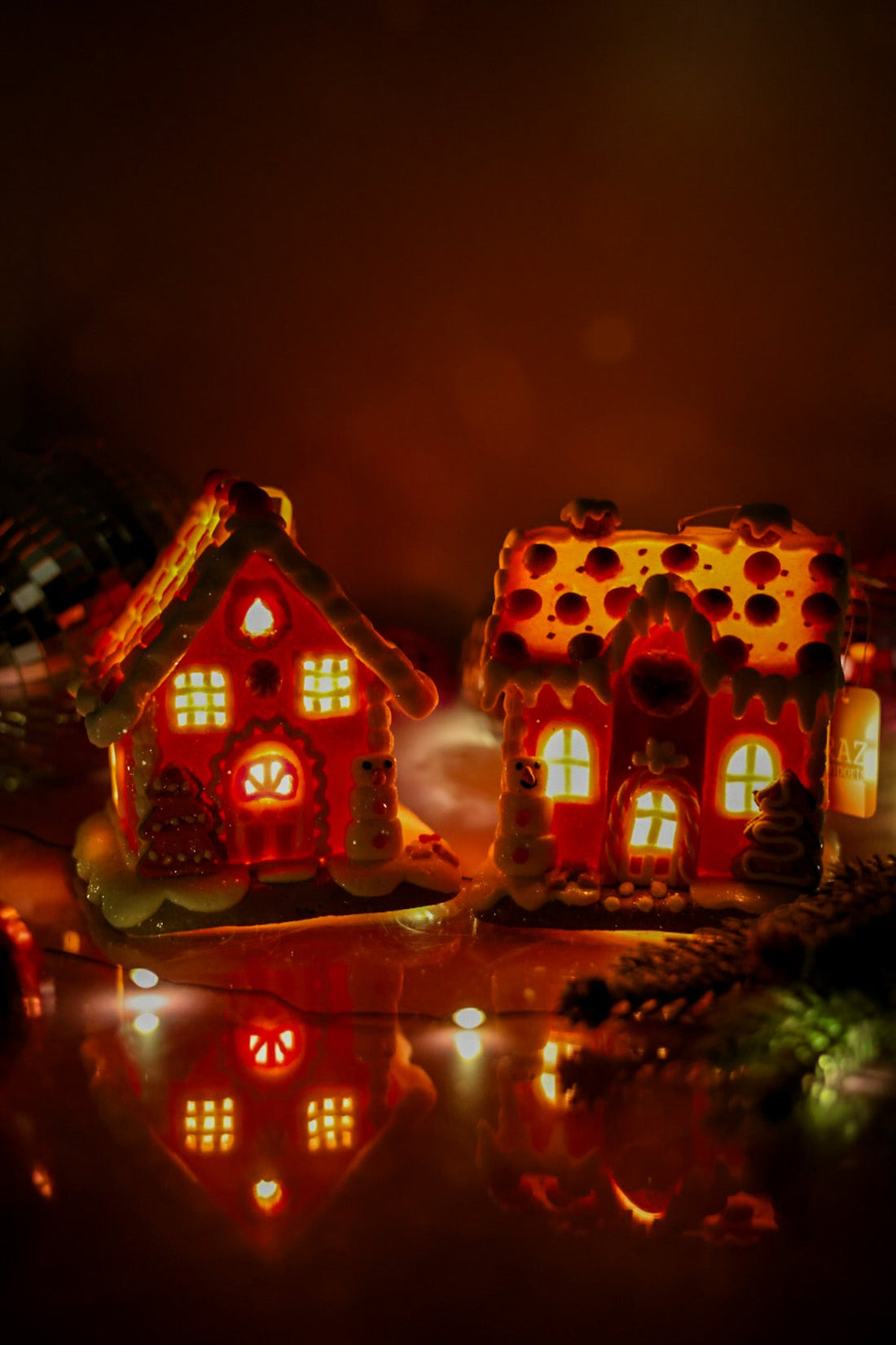 5.5" Light Up Pink Gingerbread House Ornaments - Whiskey Skies - RAZ IMPORTS