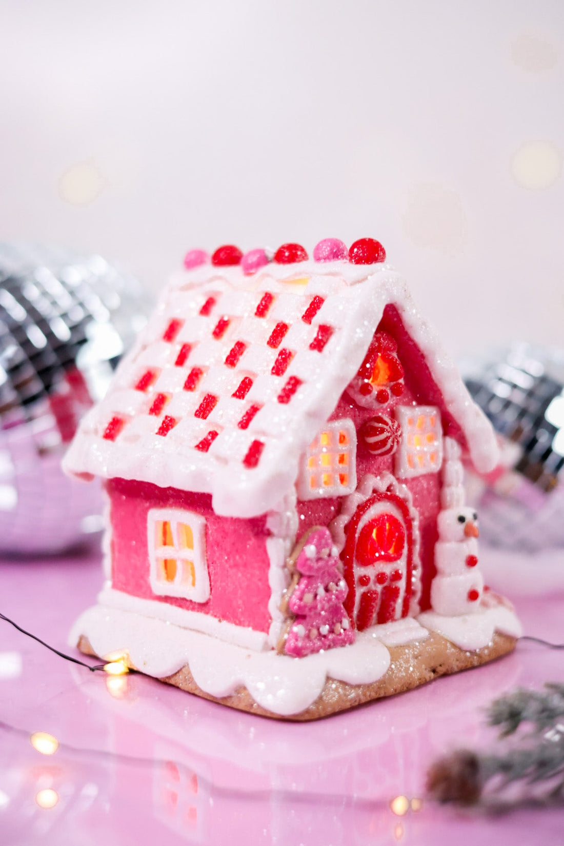 5.5" Light Up Pink Gingerbread House Ornaments - Whiskey Skies - RAZ IMPORTS