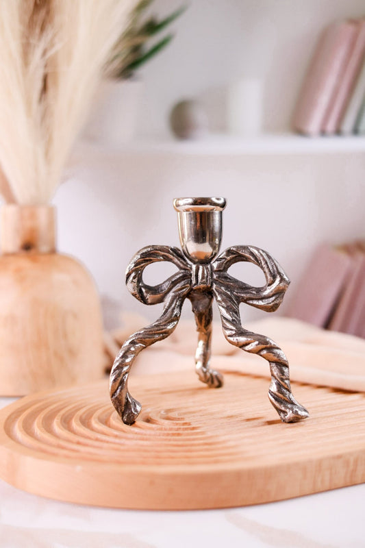 5.5" Metal Bow Taper Candle Holder - Whiskey Skies - MUD PIE