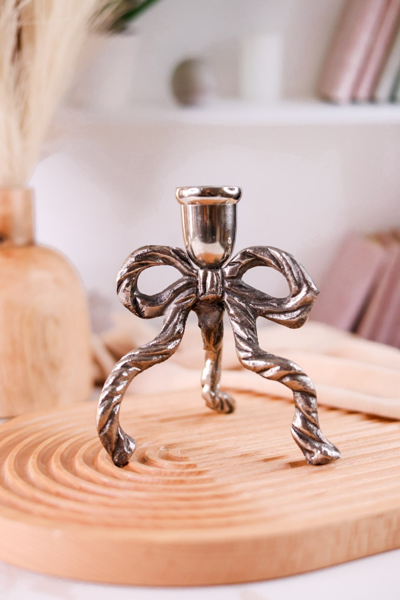 5.5" Metal Bow Taper Candle Holder - Whiskey Skies - MUD PIE