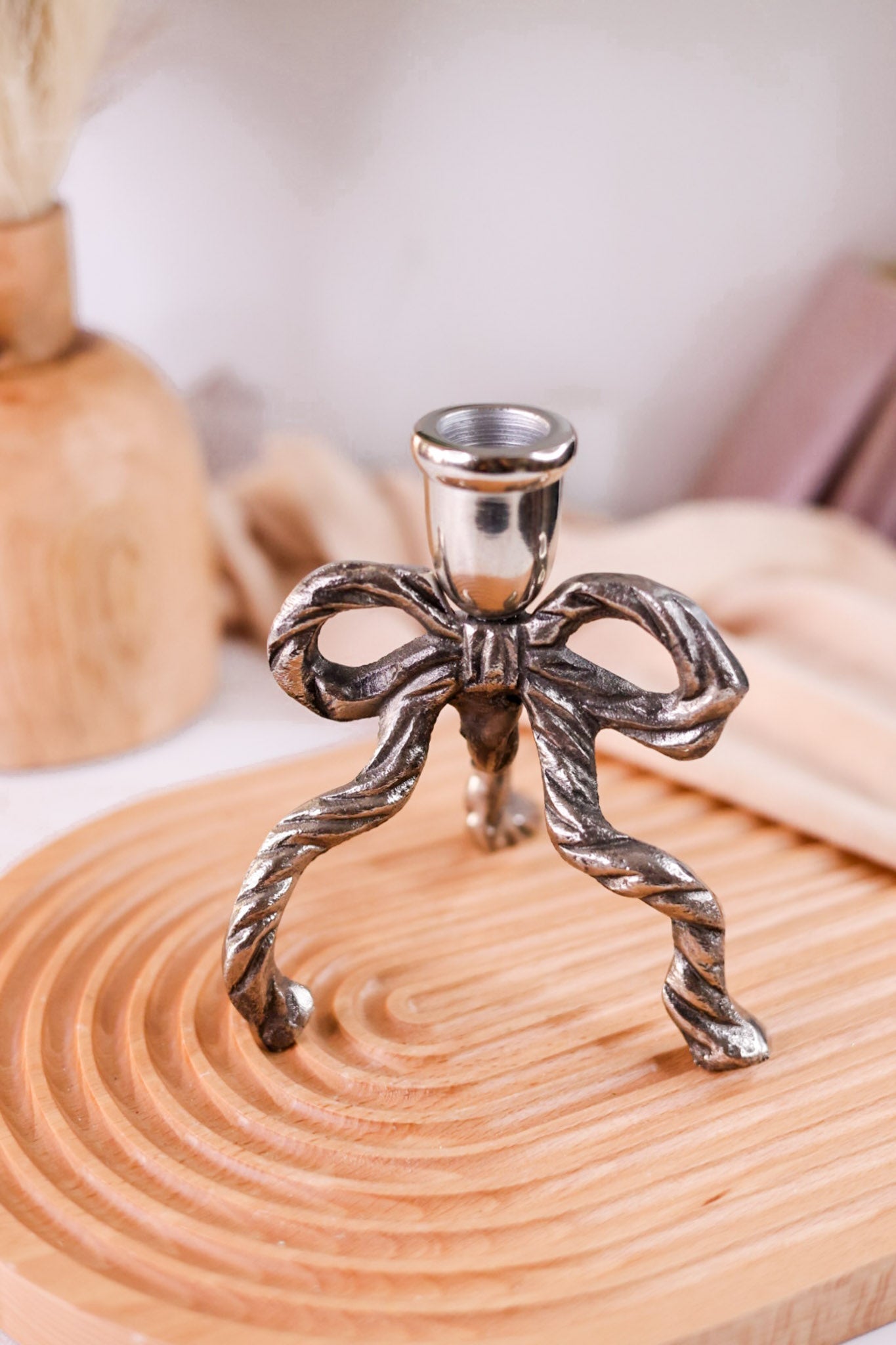 5.5" Metal Bow Taper Candle Holder - Whiskey Skies - MUD PIE