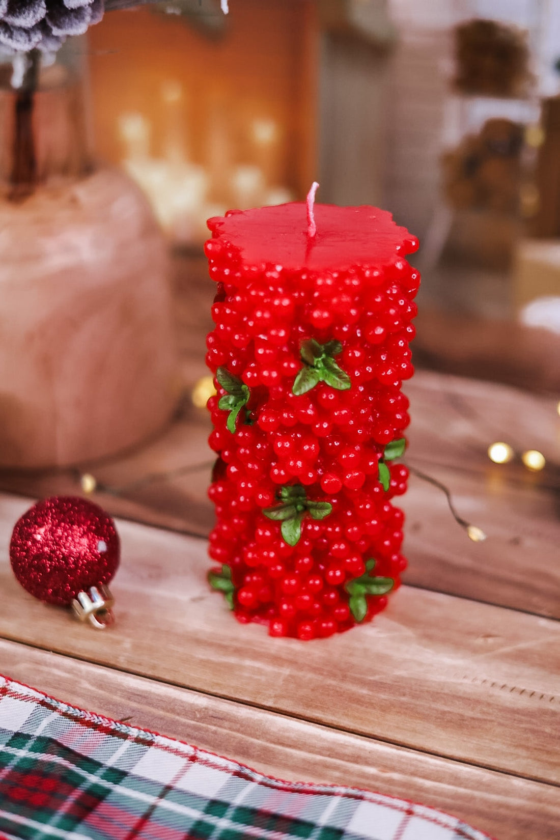 5.5" Red Berries Pillar Candle - Whiskey Skies - 180 DEGREES