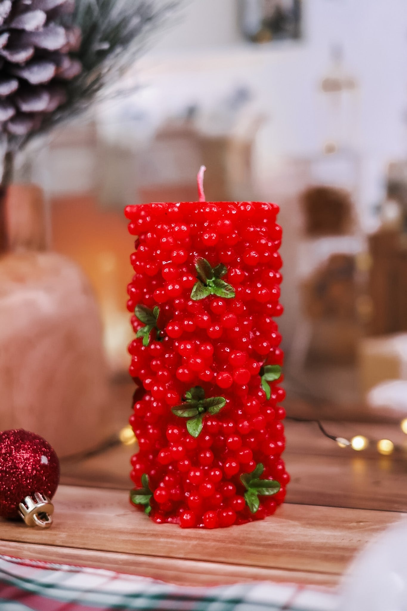 5.5" Red Berries Pillar Candle - Whiskey Skies - 180 DEGREES