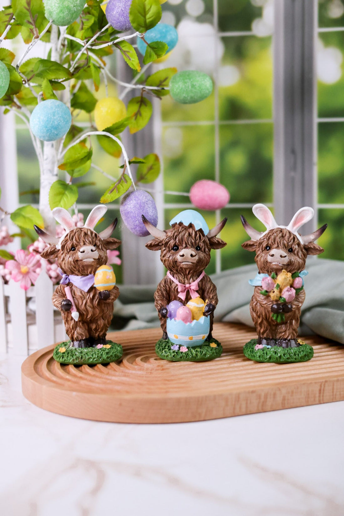 5.5" Resin Easter Highland Cow Figurines (3 Styles) - Whiskey Skies - GERSON COMPANIES