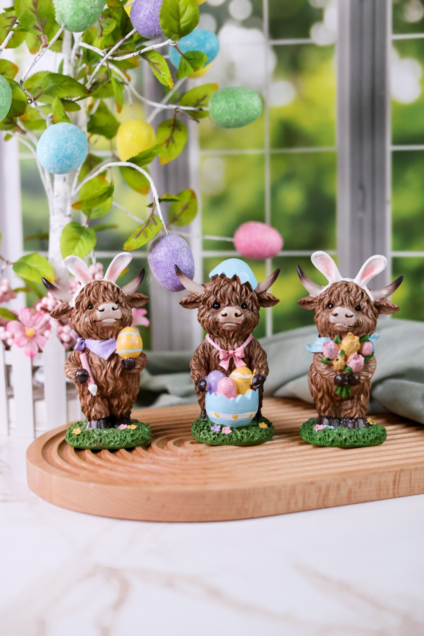 5.5" Resin Easter Highland Cow Figurines (3 Styles) - Whiskey Skies - GERSON COMPANIES