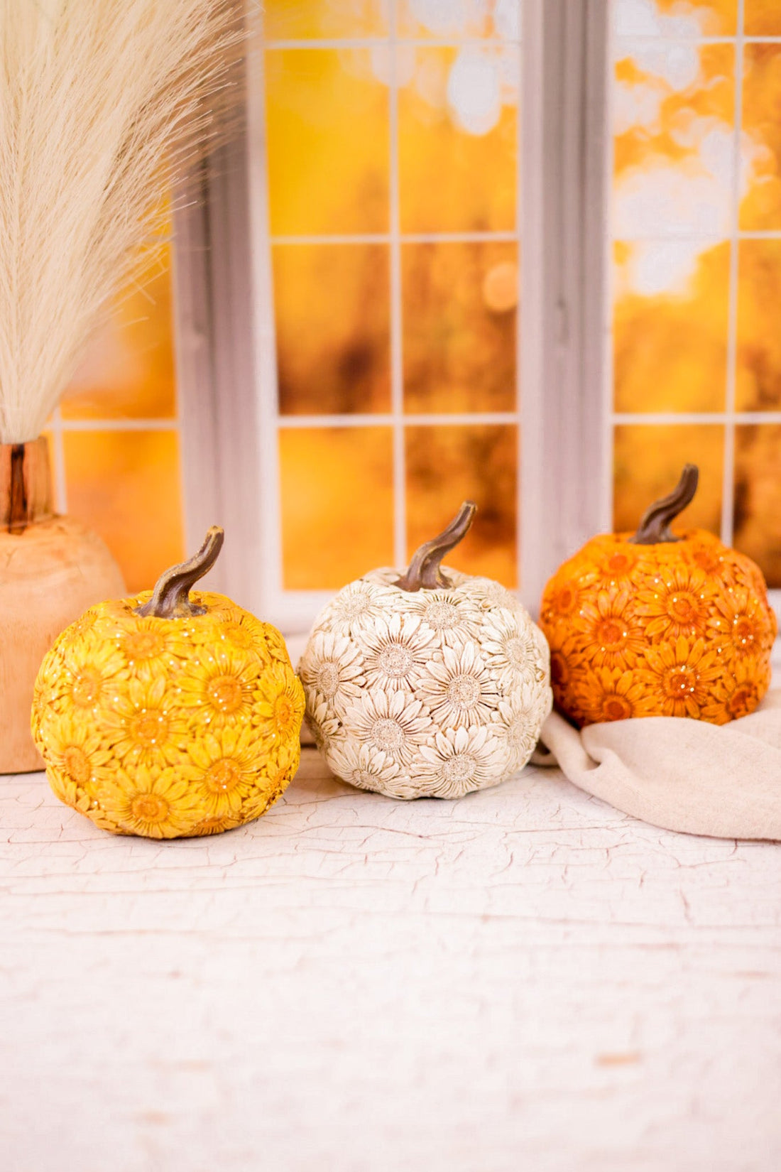 5.5" Resin Harvest Flower Pumpkins (3 Colors) - Whiskey Skies - GERSON COMPANIES