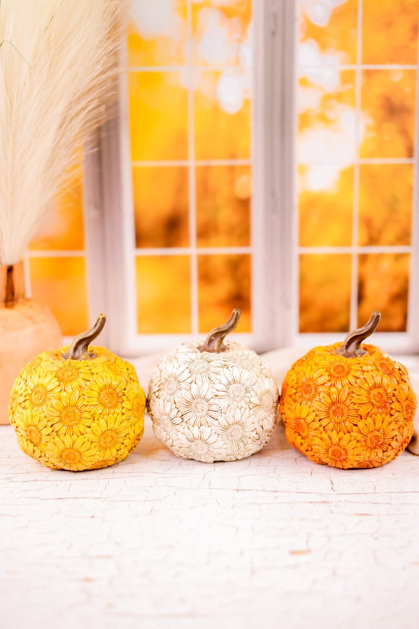 5.5" Resin Harvest Flower Pumpkins (3 Colors) - Whiskey Skies - GERSON COMPANIES