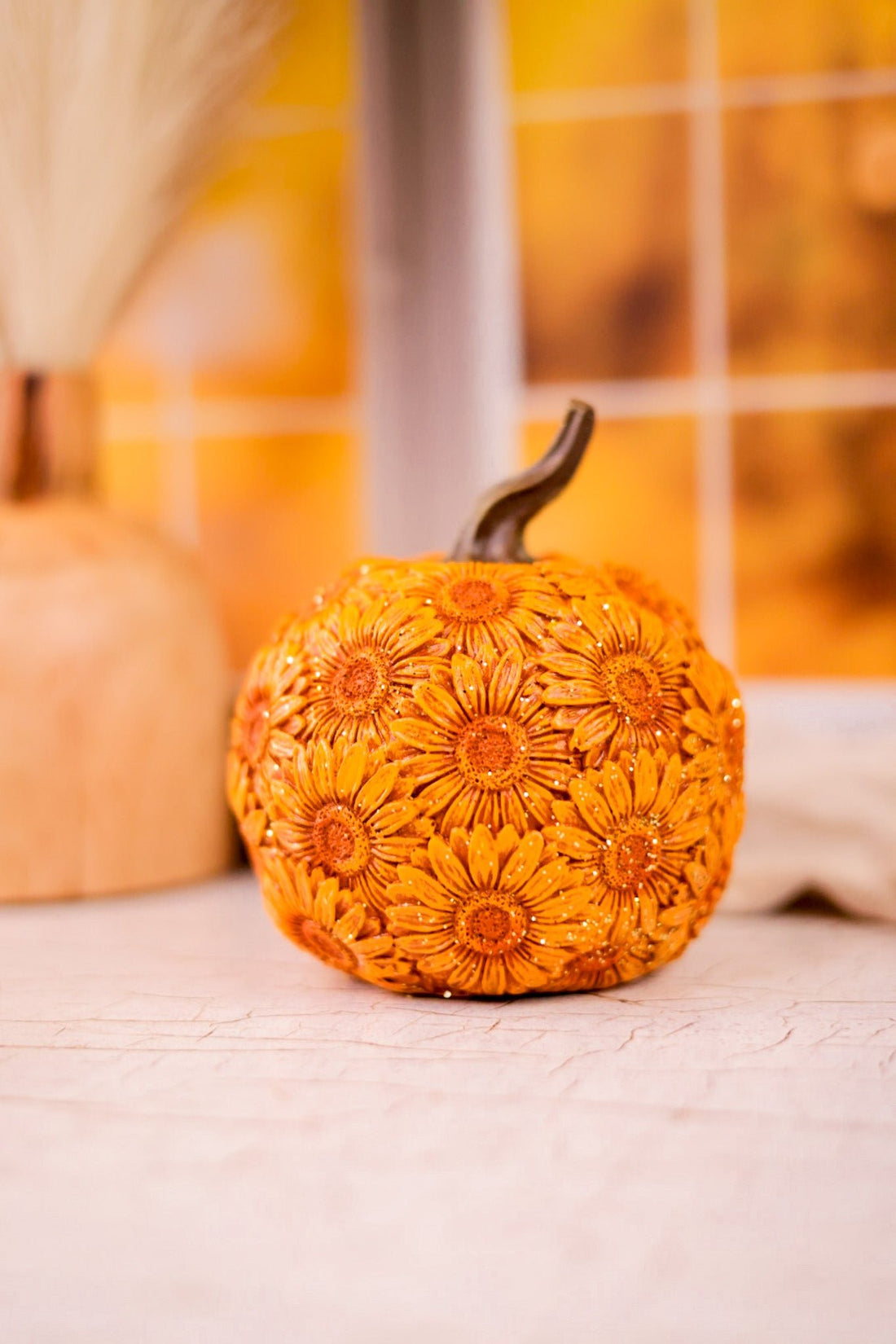 5.5" Resin Harvest Flower Pumpkins (3 Colors) - Whiskey Skies - GERSON COMPANIES