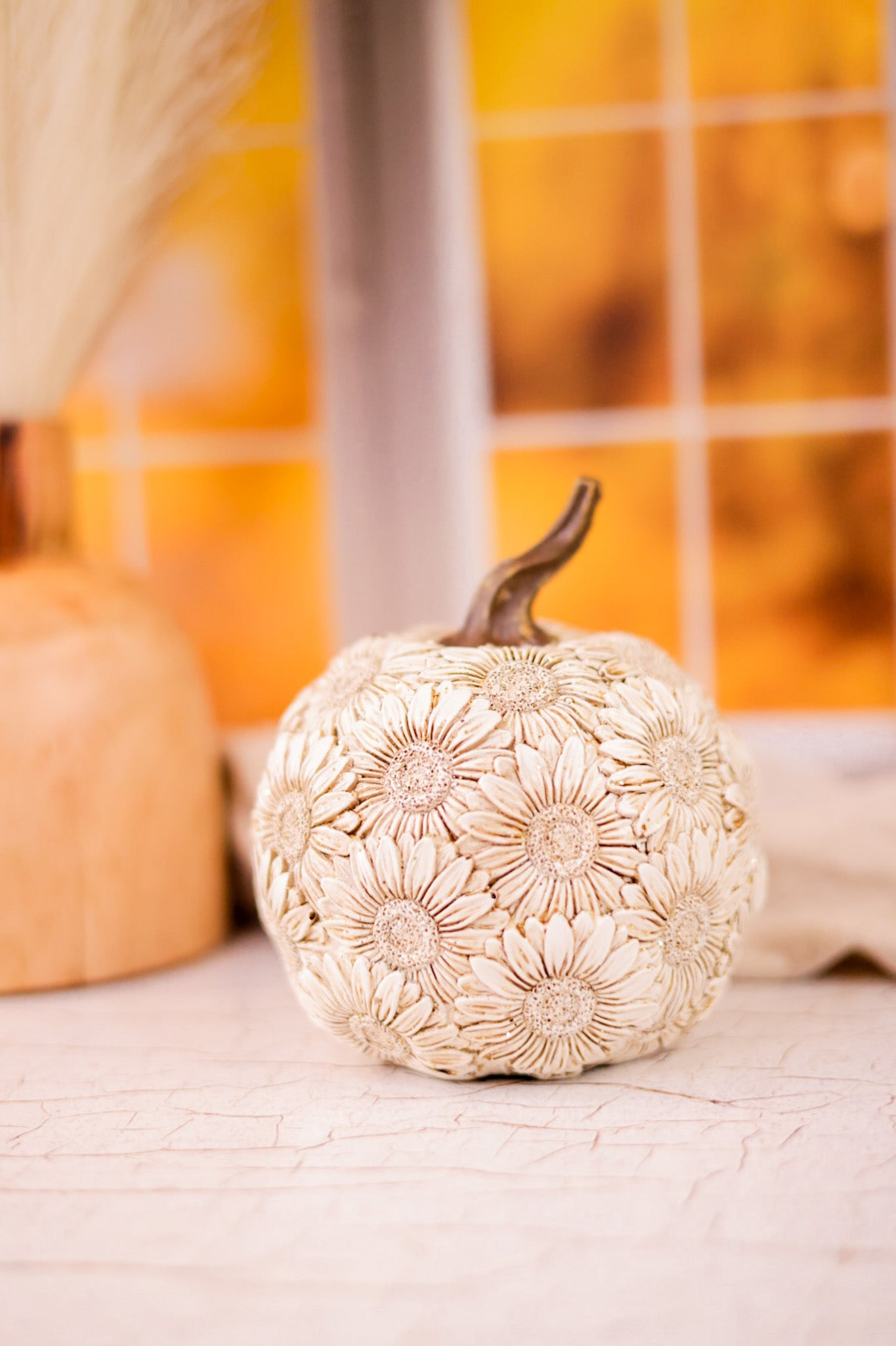 5.5" Resin Harvest Flower Pumpkins (3 Colors) - Whiskey Skies - GERSON COMPANIES