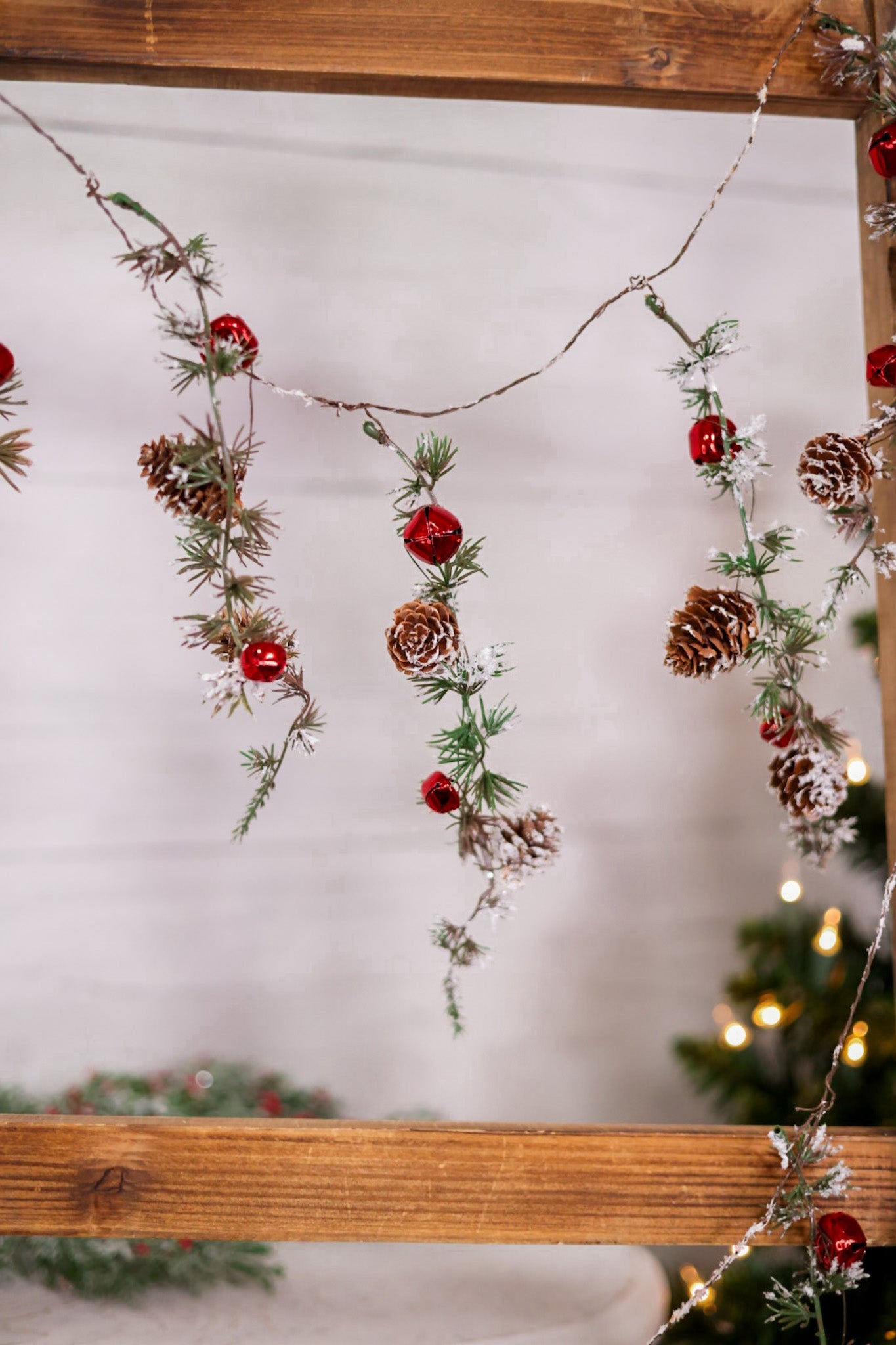 5ft Snowy Pine and Bells Garland - Whiskey Skies - MELROSE INTL