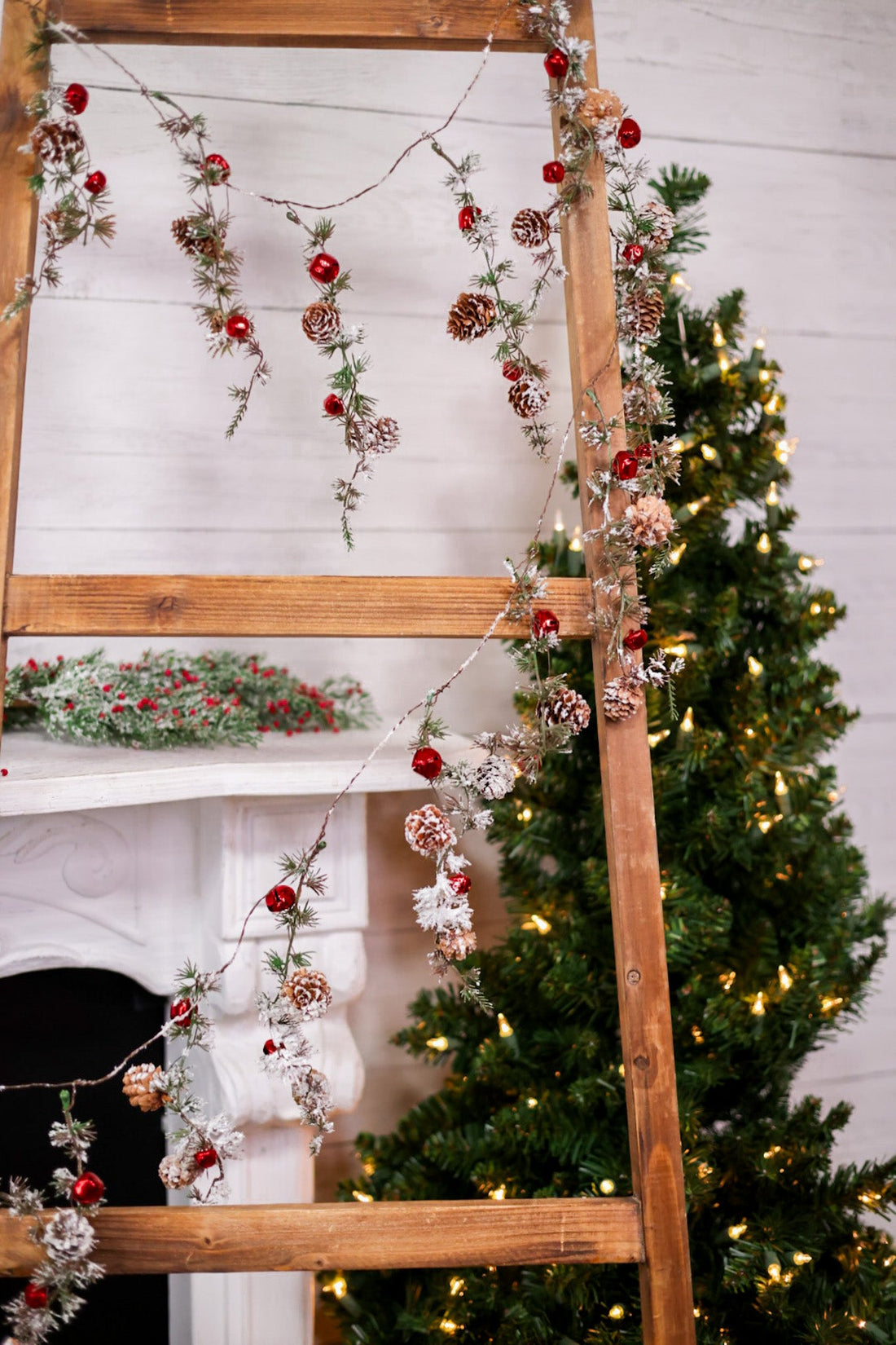 5ft Snowy Pine and Bells Garland - Whiskey Skies - MELROSE INTL