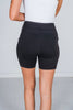 6" Black Biker Shorts With Pockets - Whiskey Skies - RAE MODE