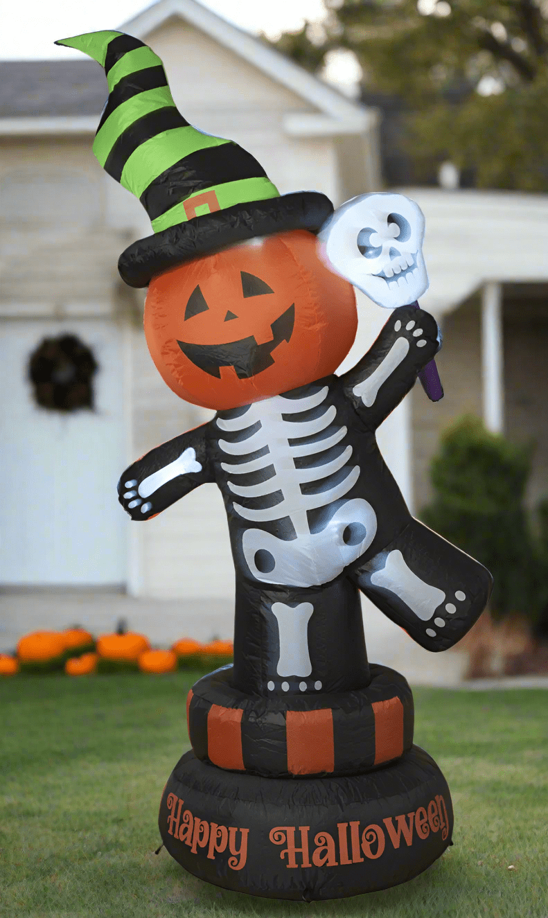 6' Inflatable Electric Lighted Rotating Skeleton - Whiskey Skies - GERSON COMPANIES