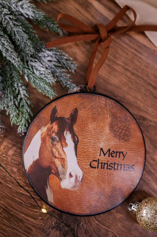 6" Round Merry Christmas Horse Ornament - Whiskey Skies - MELROSE INTL