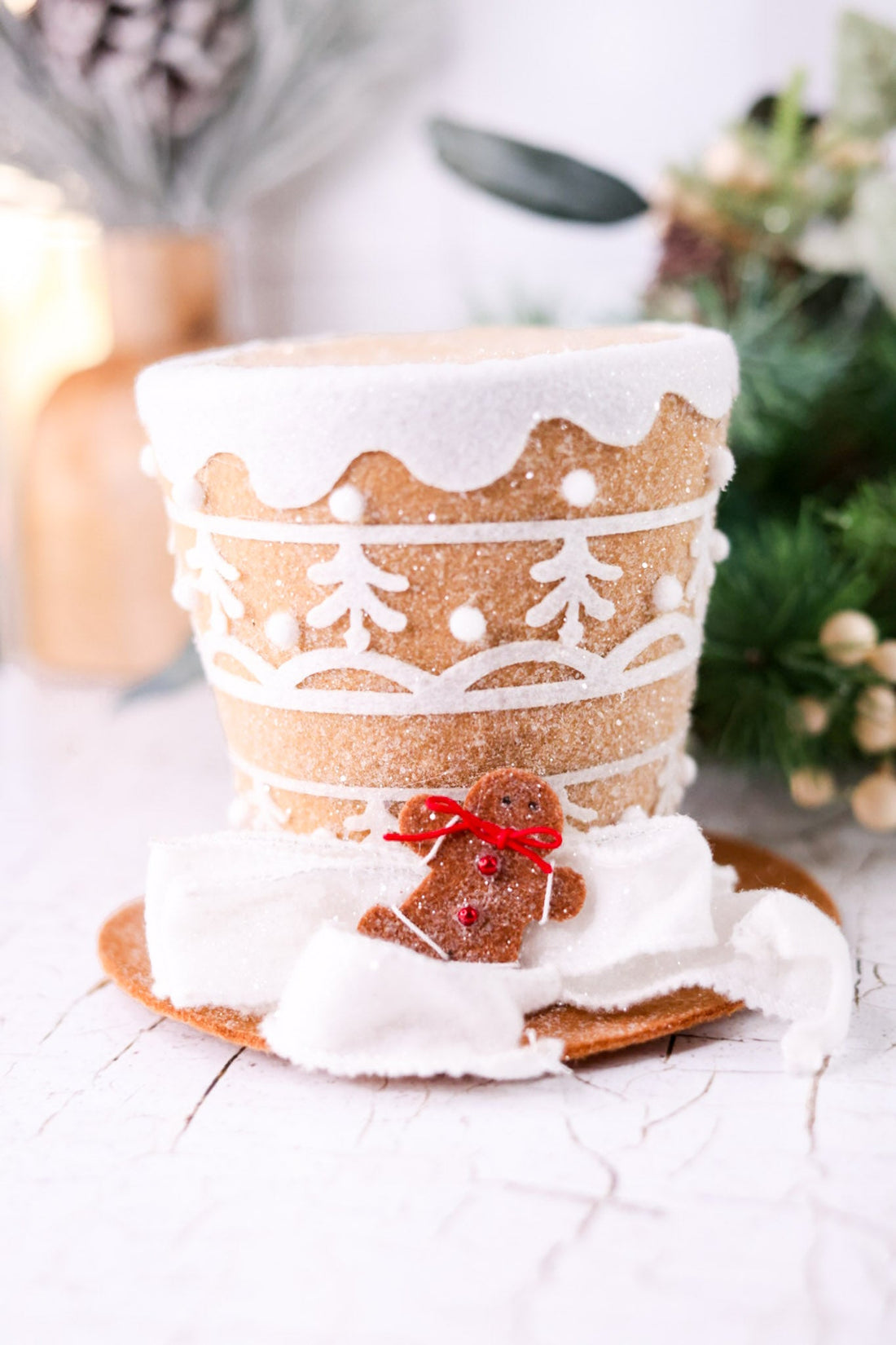 6.25" Gingerbread Top Hat Tree Topper - Whiskey Skies - RAZ IMPORTS