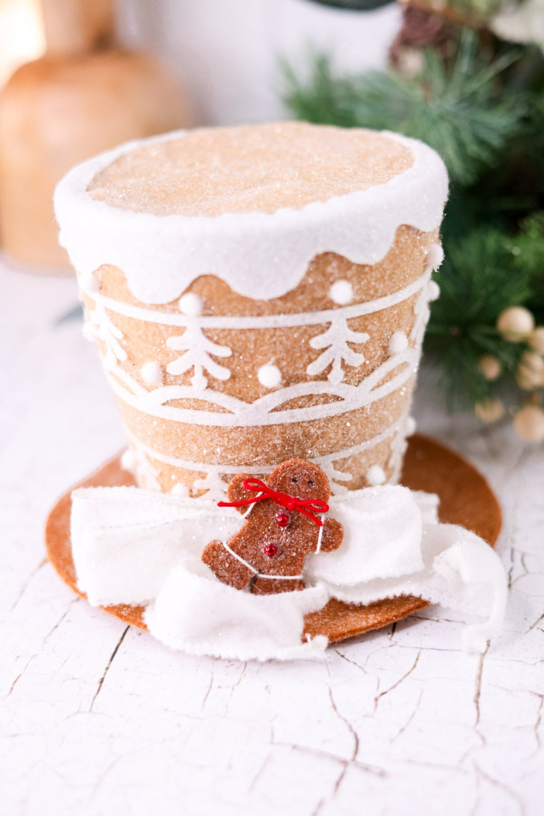 6.25" Gingerbread Top Hat Tree Topper - Whiskey Skies - RAZ IMPORTS