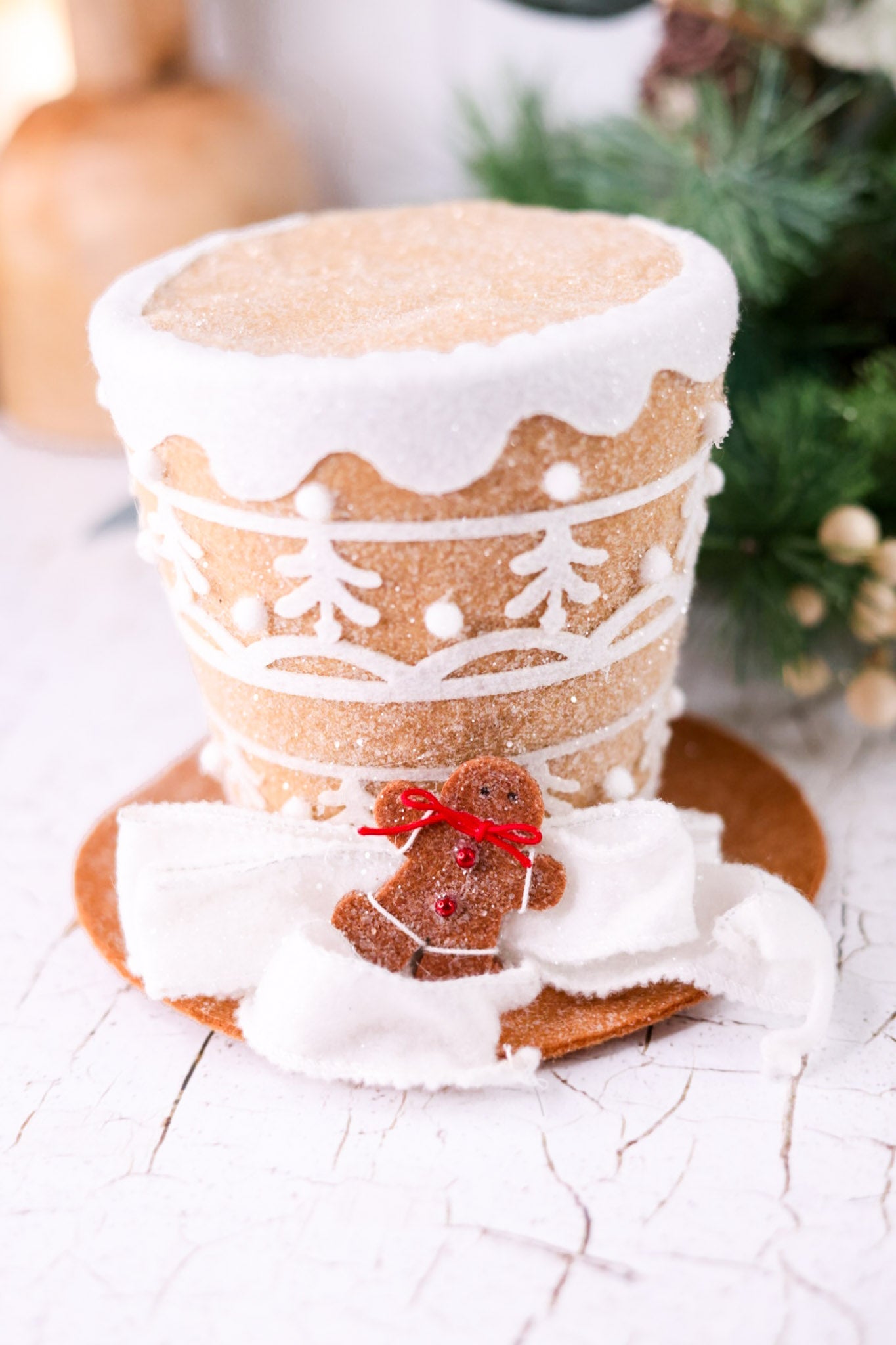 6.25" Gingerbread Top Hat Tree Topper - Whiskey Skies - RAZ IMPORTS