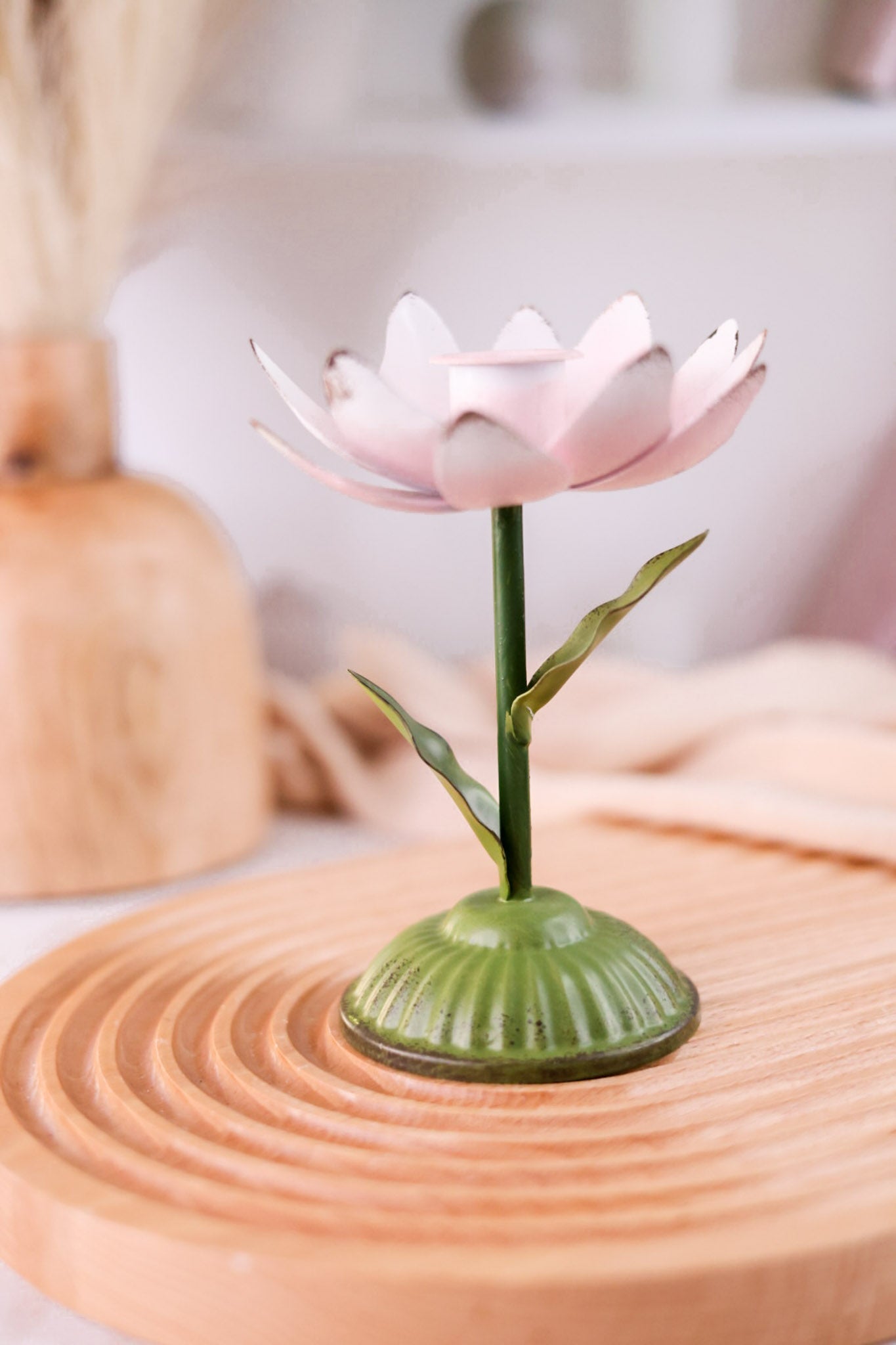 6.25" Pink Metal Flower Taper Candle Holder - Whiskey Skies - MUD PIE