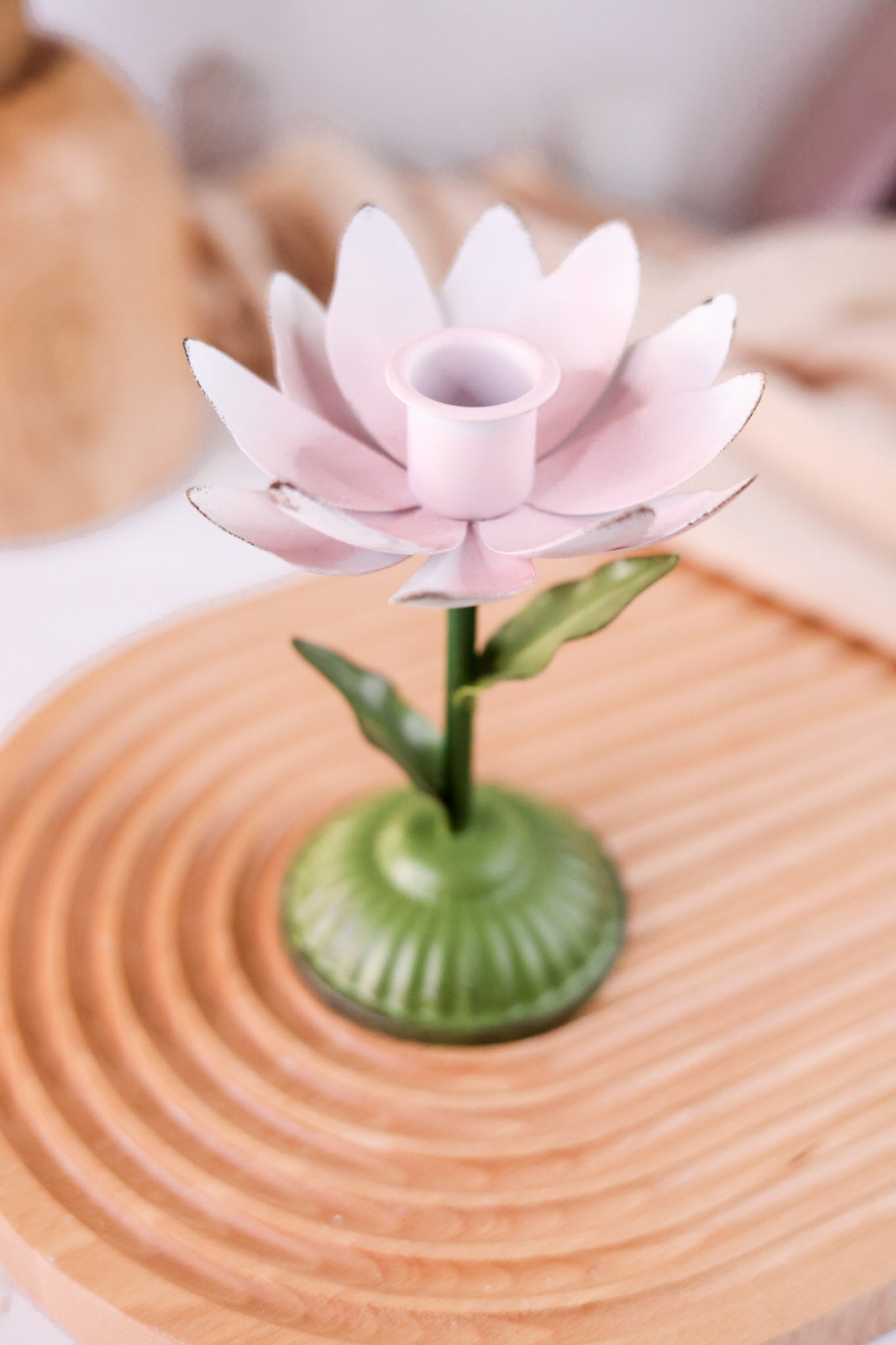 6.25" Pink Metal Flower Taper Candle Holder - Whiskey Skies - MUD PIE