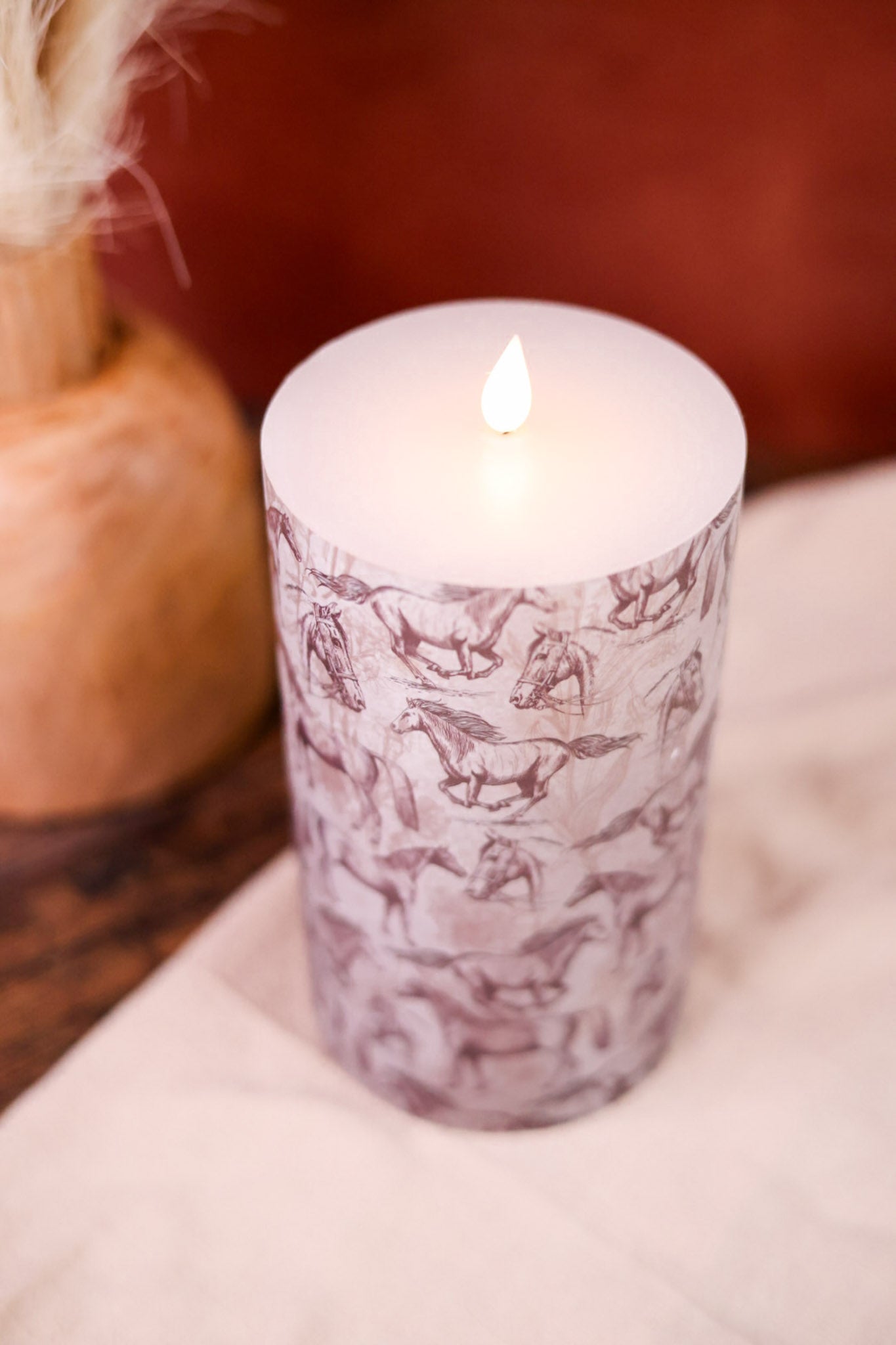 7" LED Horse Print Pillar Candle - Whiskey Skies - WT COLLECTION