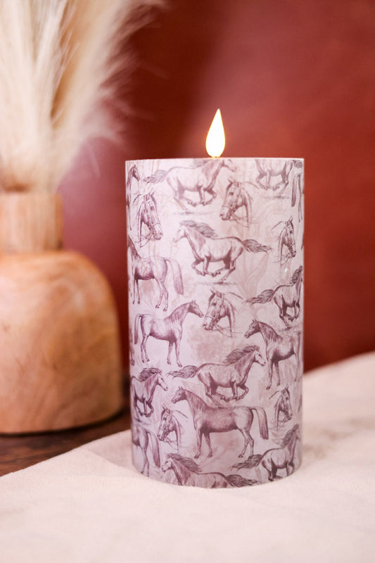 7" LED Horse Print Pillar Candle - Whiskey Skies - WT COLLECTION