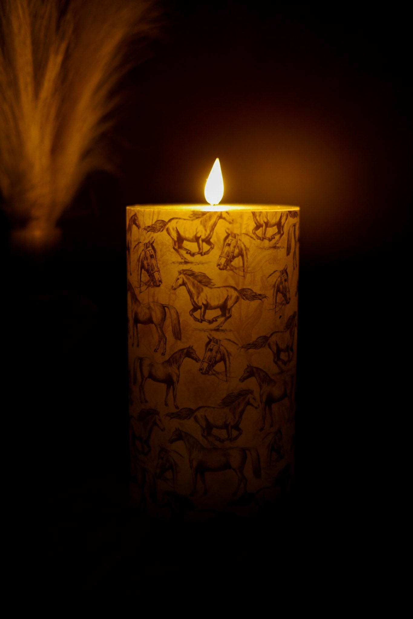 7" LED Horse Print Pillar Candle - Whiskey Skies - WT COLLECTION