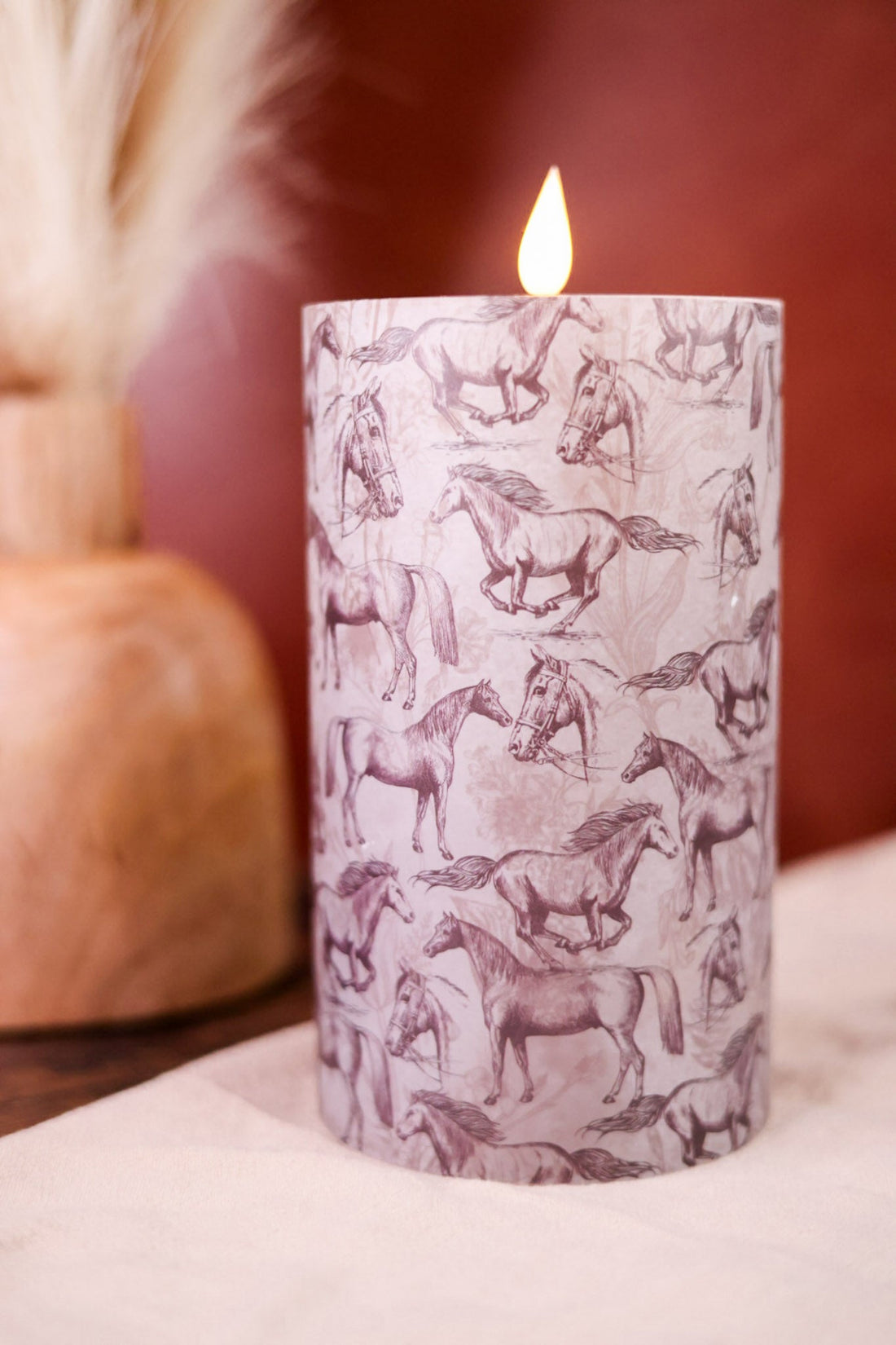 7" LED Horse Print Pillar Candle - Whiskey Skies - WT COLLECTION