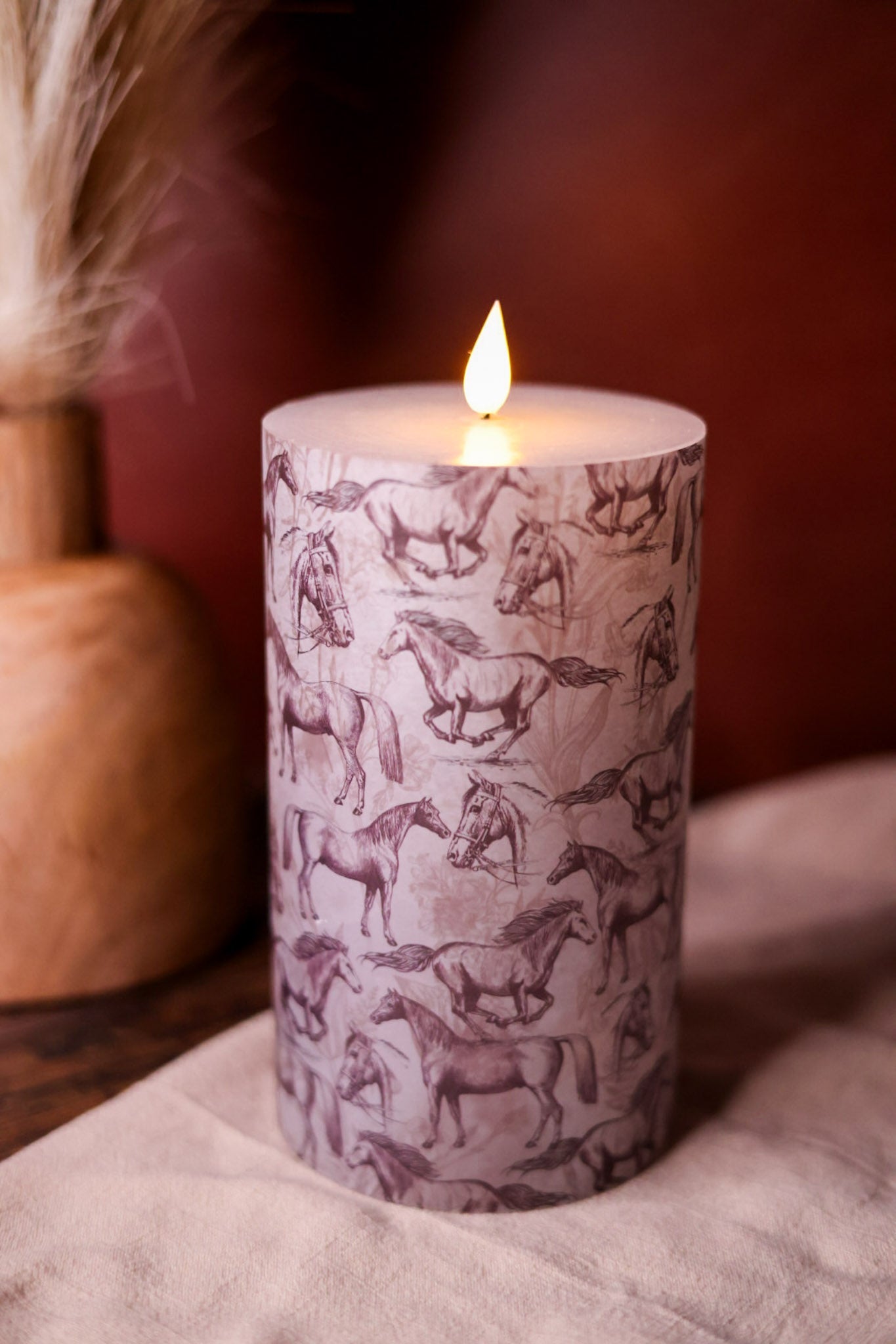 7" LED Horse Print Pillar Candle - Whiskey Skies - WT COLLECTION