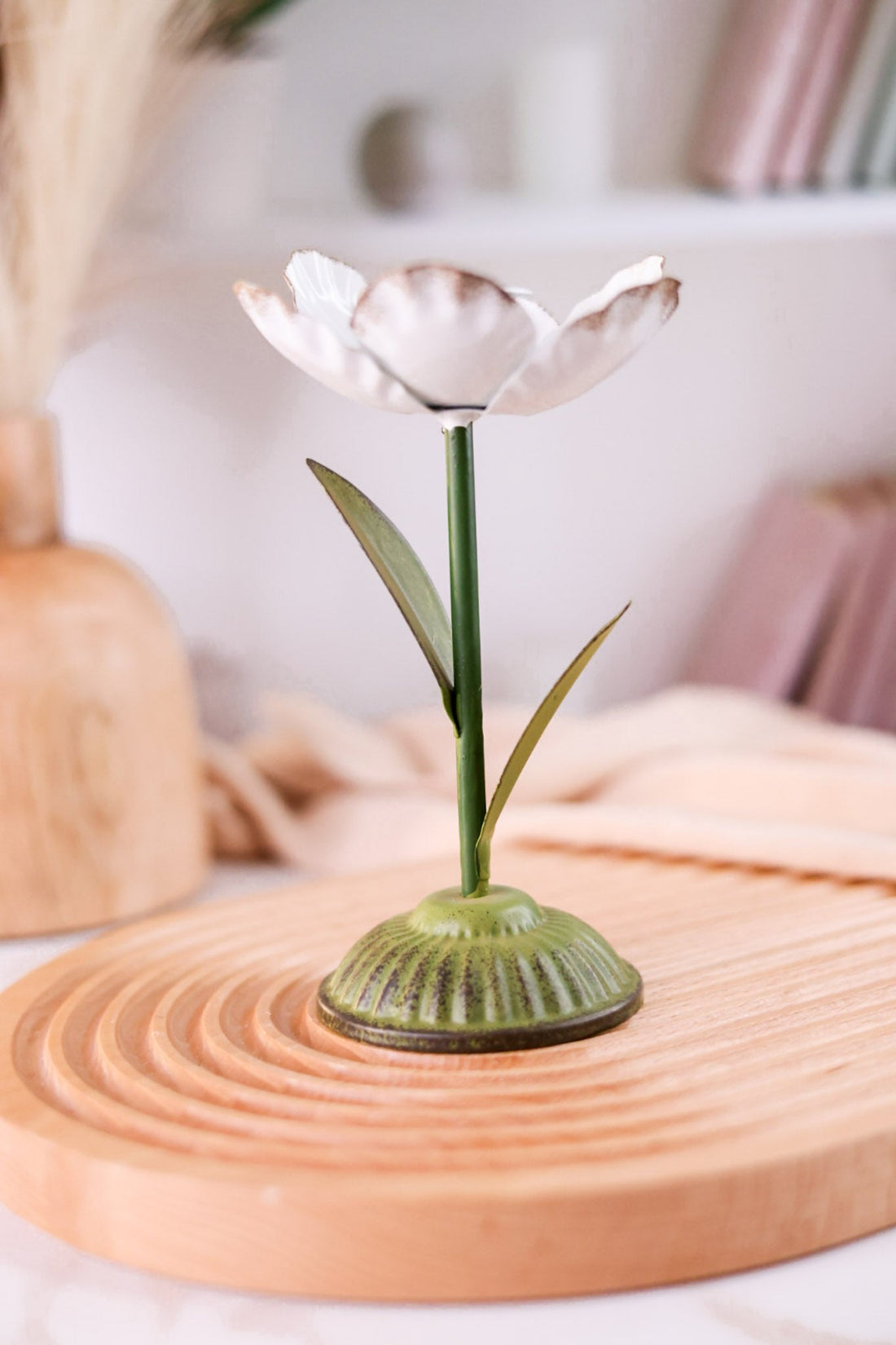 7.5" White Metal Flower Taper Candle Holder - Whiskey Skies - MUD PIE
